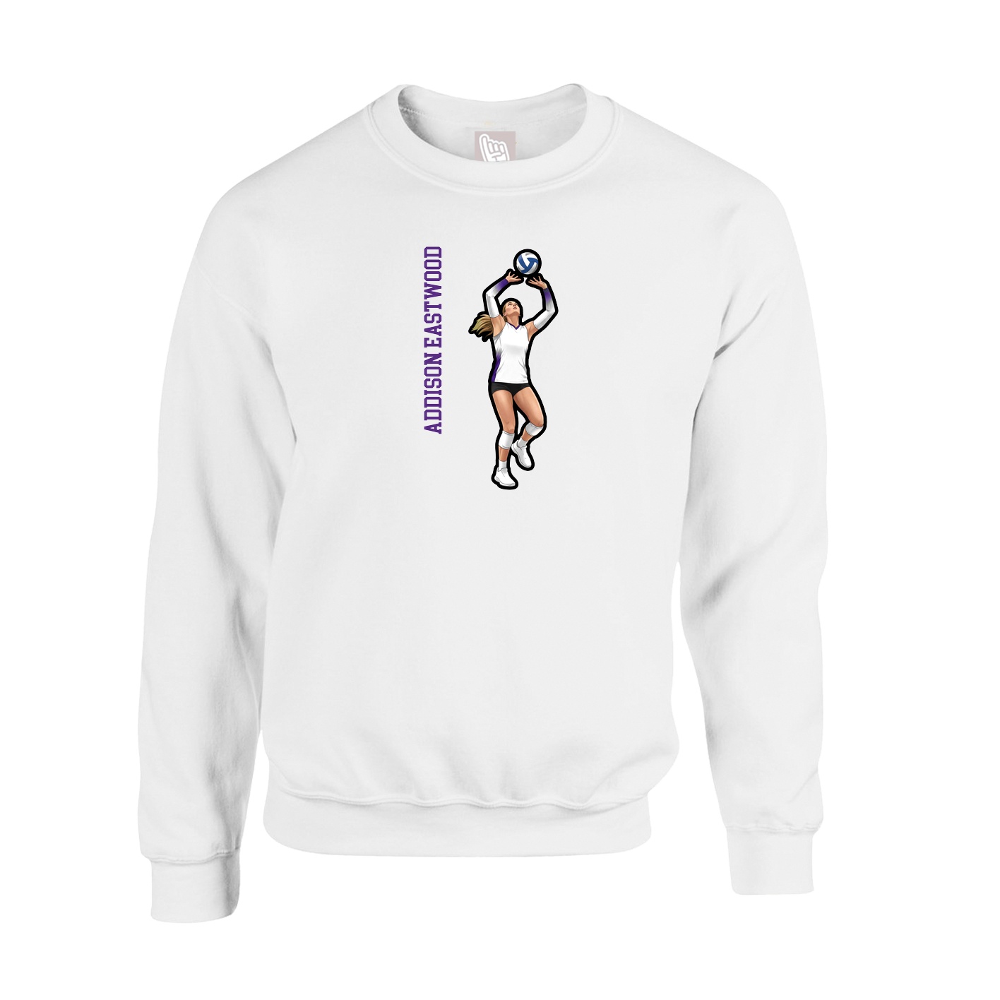 Fleece Crew — Name Vertical in White