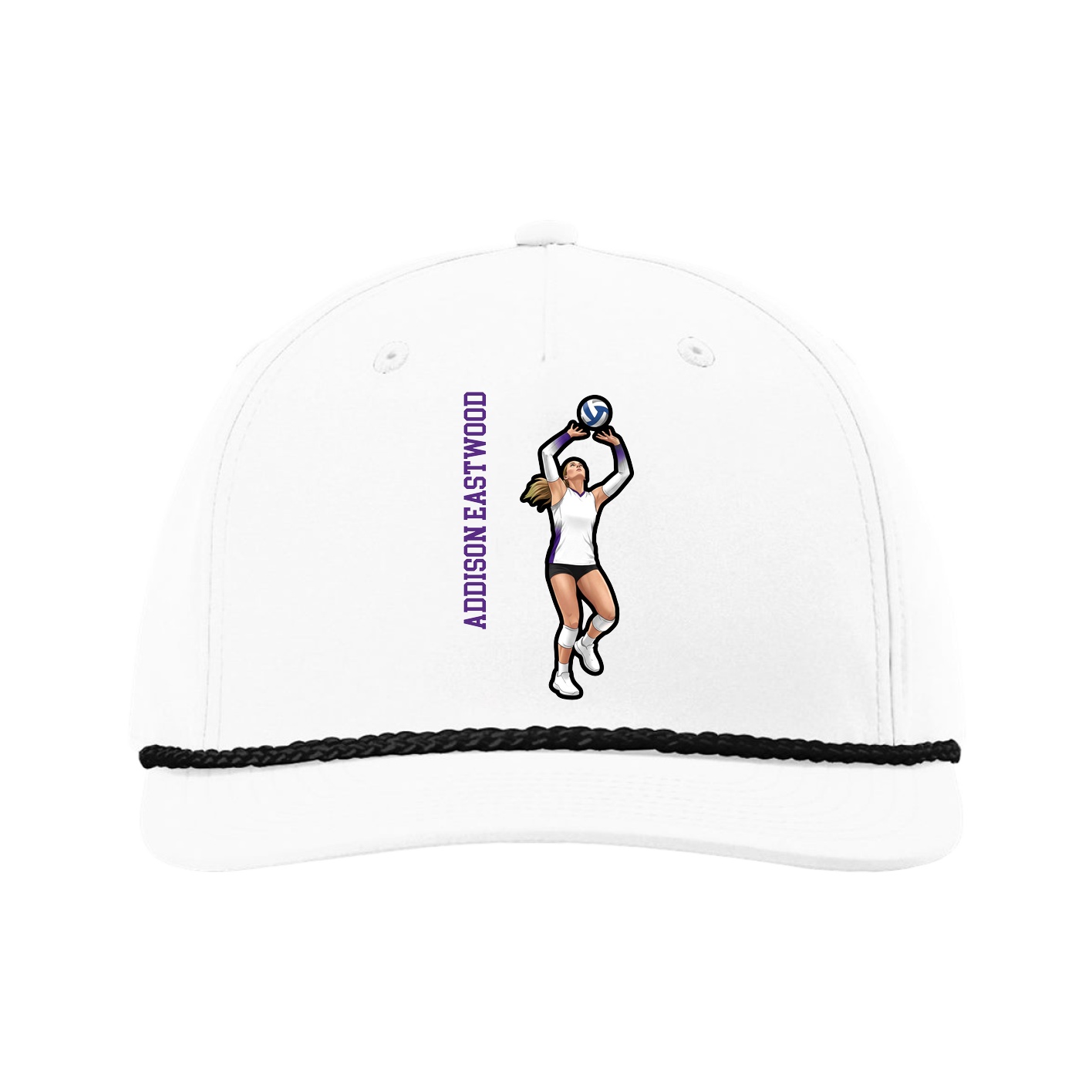 Five-Panel Classic Rope Cap — Name Vertical in White