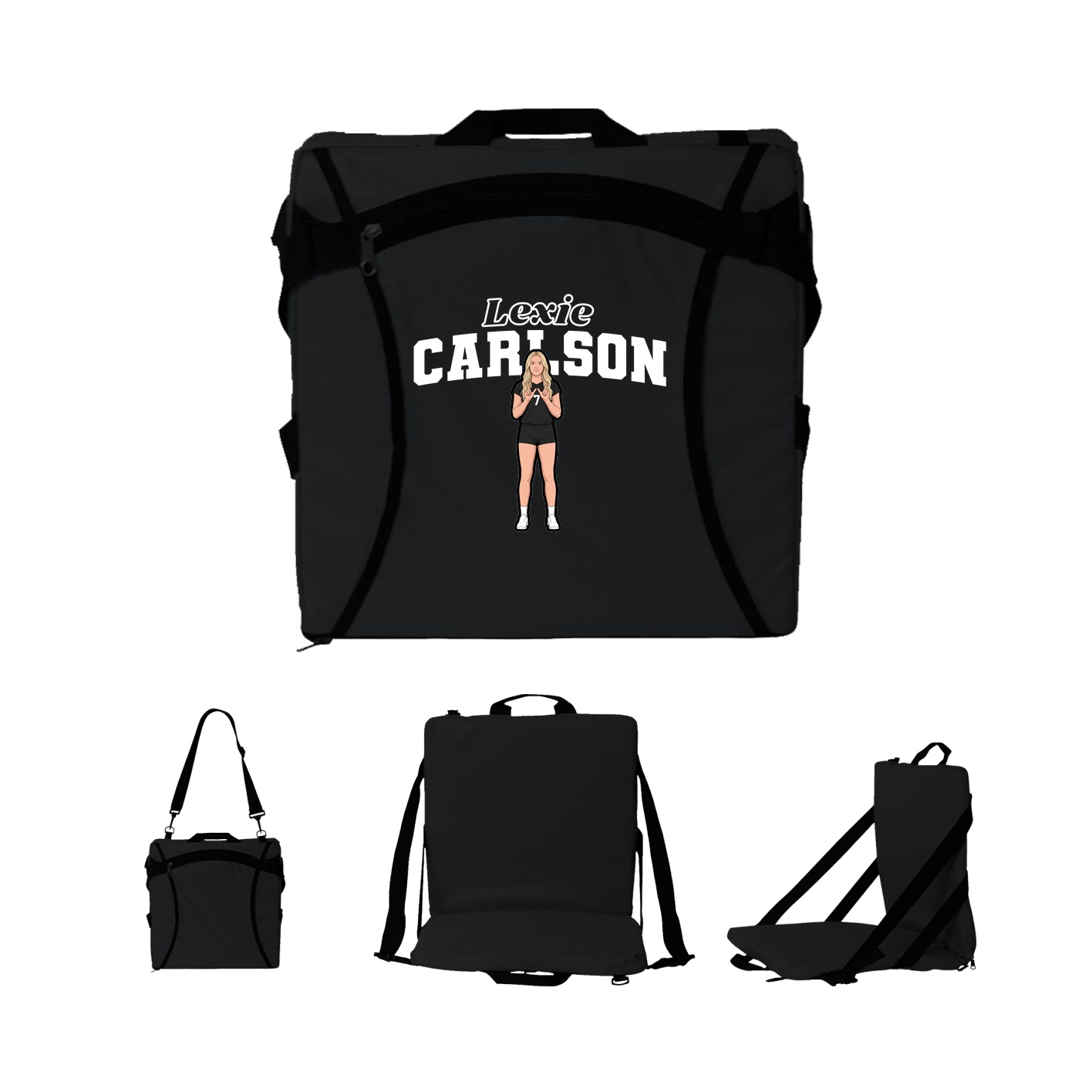 Folding Stadium Seat — Name Arch in Black