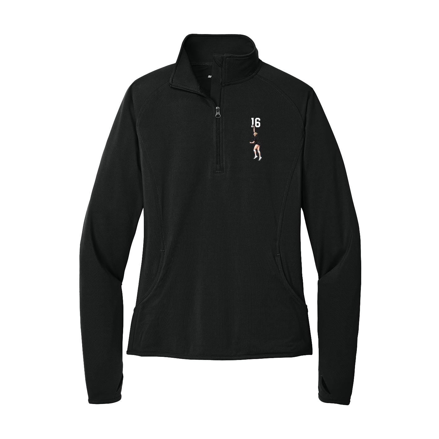 Women's Q-Zip Pullover — Number Top in Black