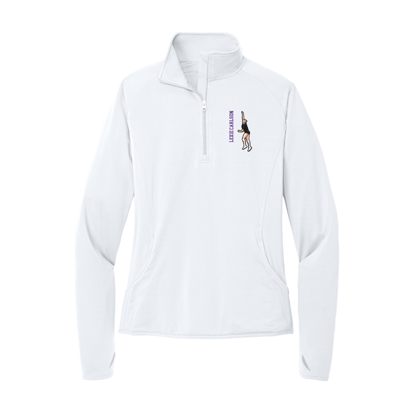 Women's Q-Zip Pullover — Name Vertical in White
