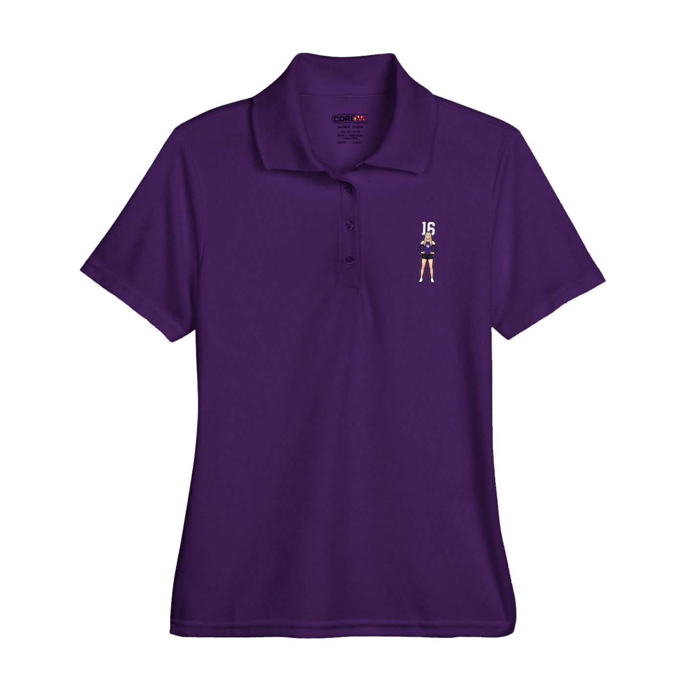 Womens Performance Polo — Number Top in Purple