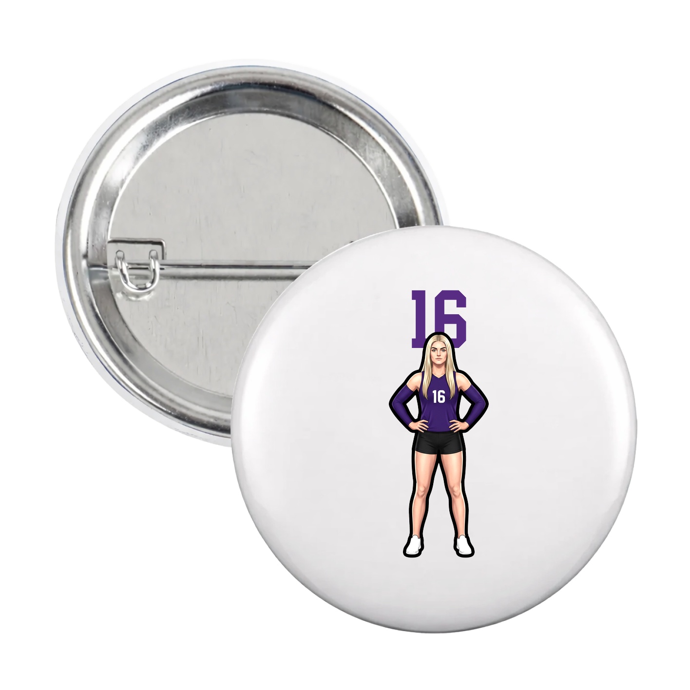 Game Day Button — Number Top in White