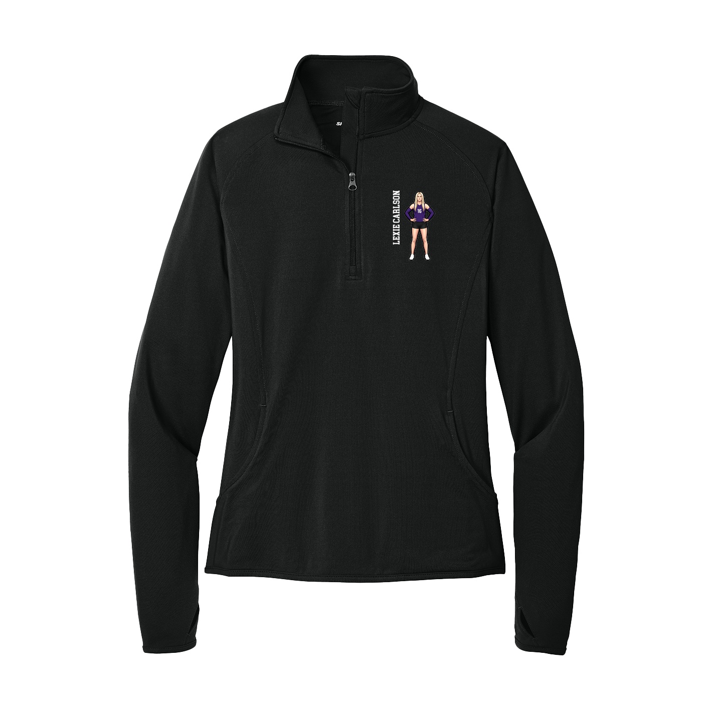 Women's Q-Zip Pullover — Name Vertical in Black