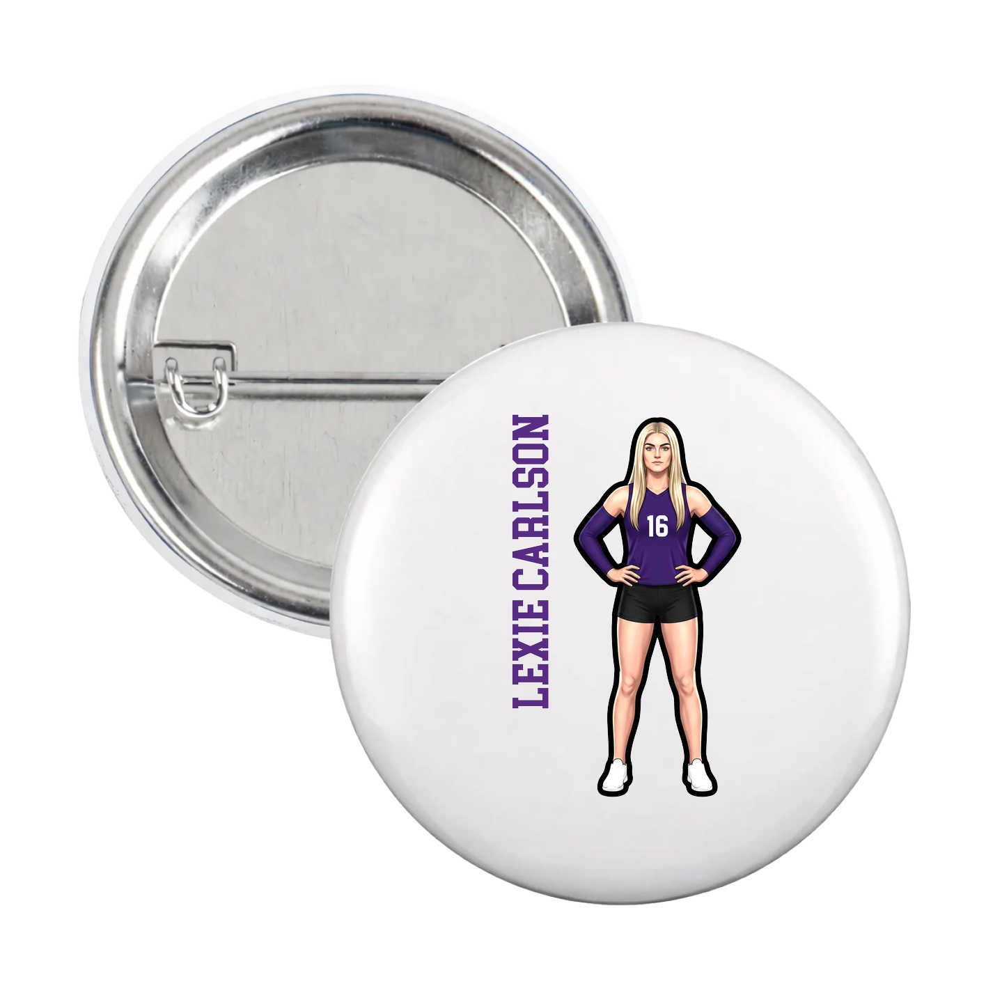 Game Day Button — Name Vertical in White