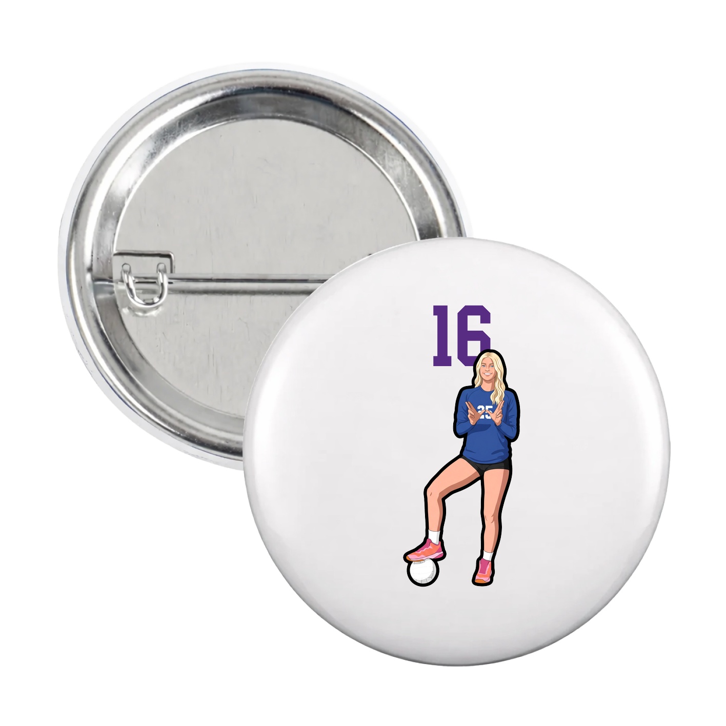 Game Day Button — Number Top in White