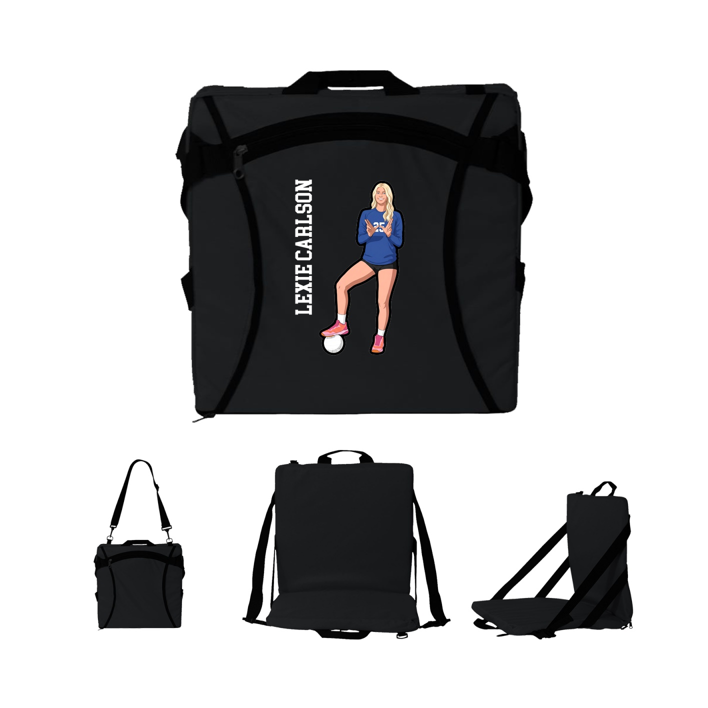 Folding Stadium Seat — Name Vertical in Black