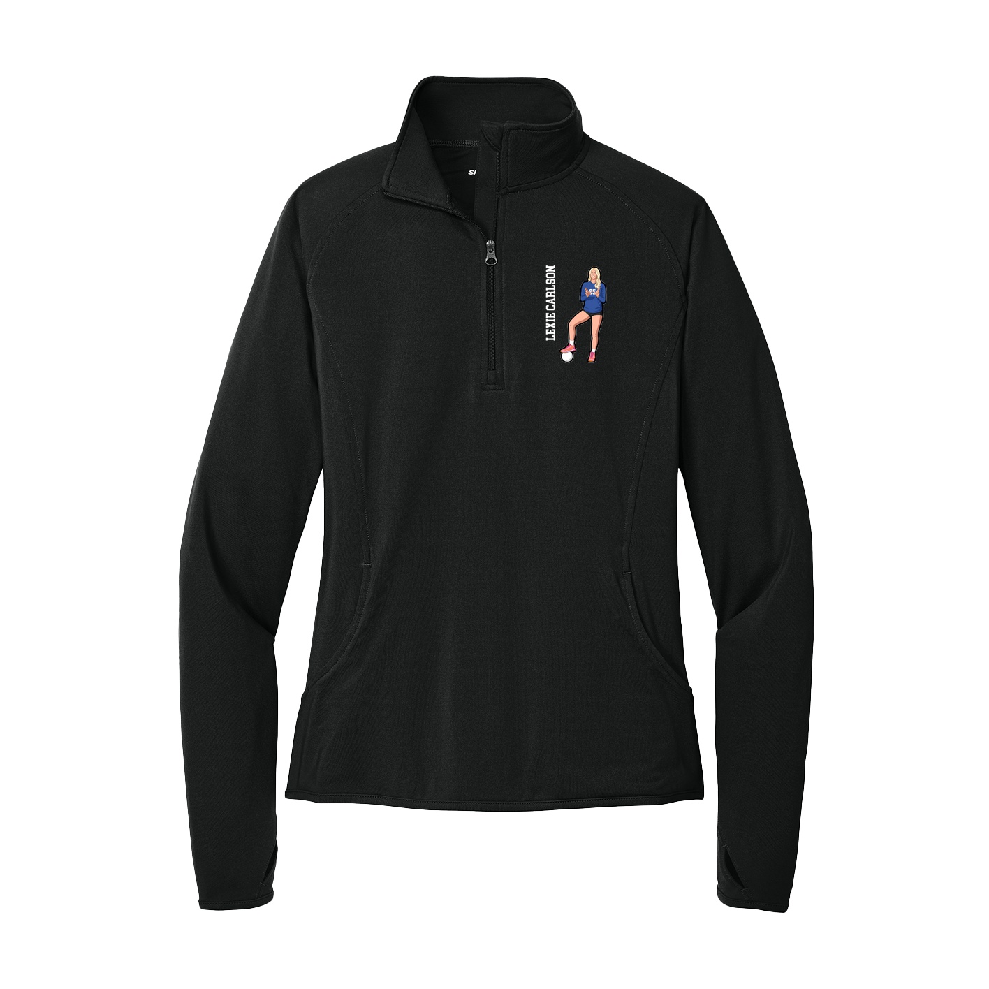 Women's Q-Zip Pullover — Name Vertical in Black