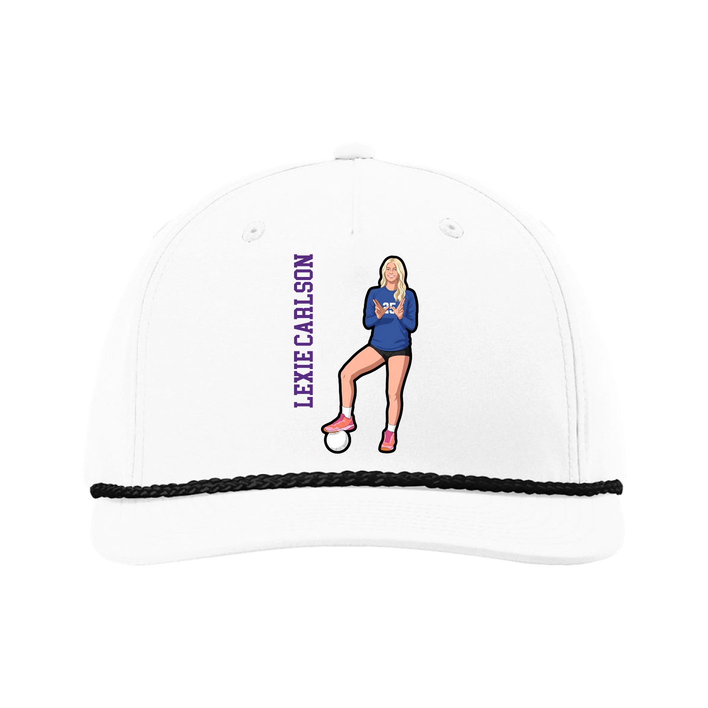 Five-Panel Classic Rope Cap — Name Vertical in White