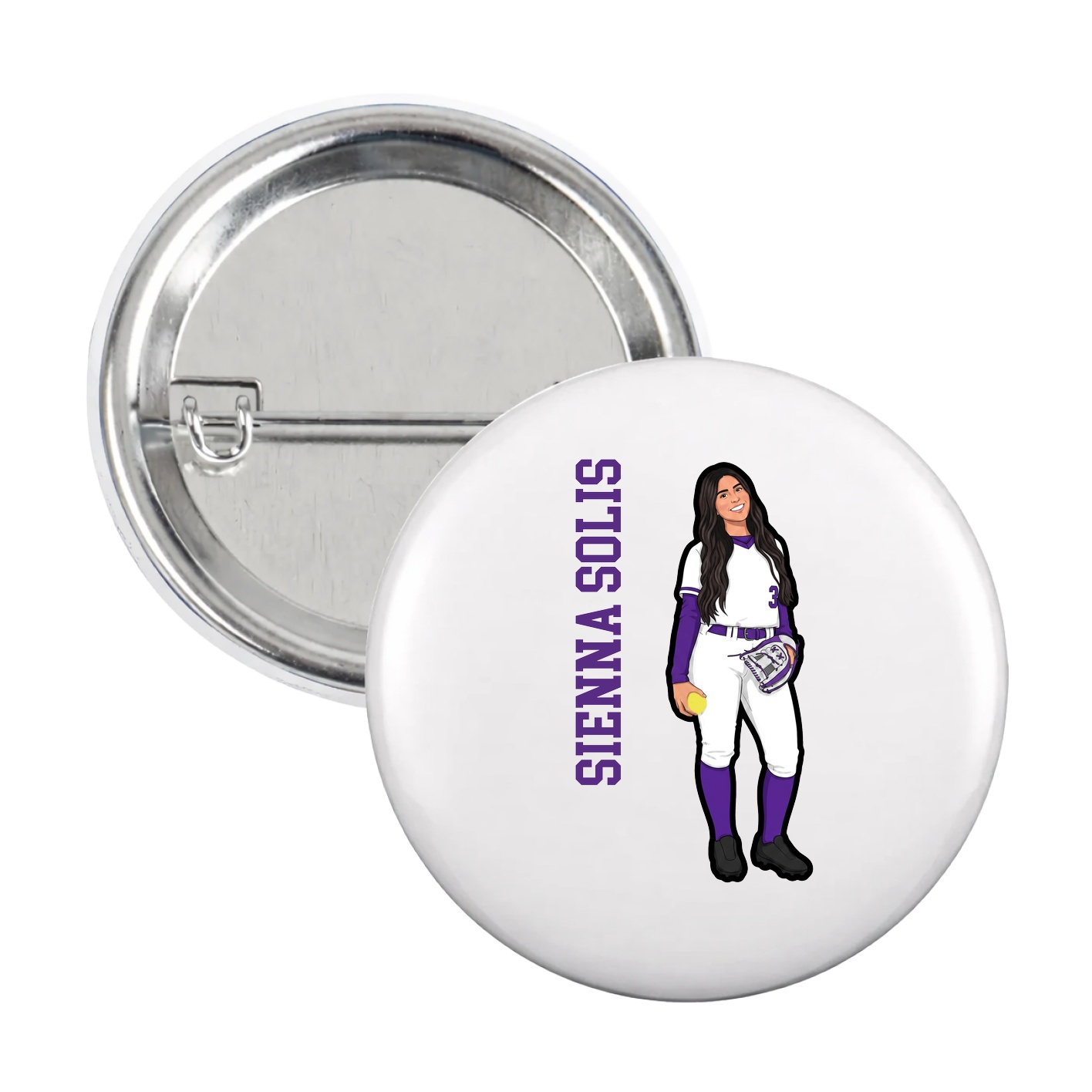 Game Day Button — Name Vertical in White