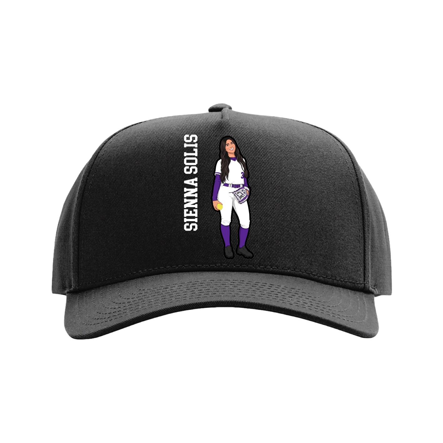Full Fabric Five-Panel Champ Cap — Name Vertical in Black