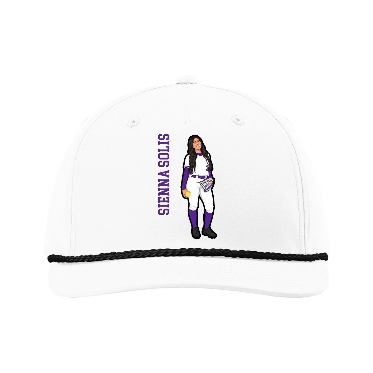 Five-Panel Classic Rope Cap — Name Vertical in White