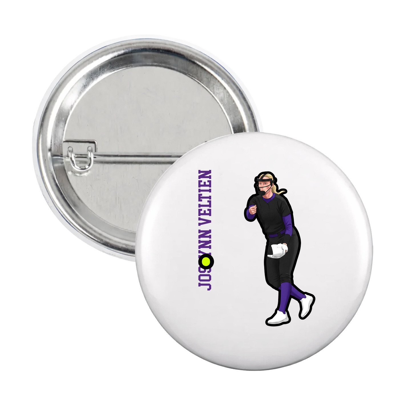 Game Day Button — Name Vertical in White
