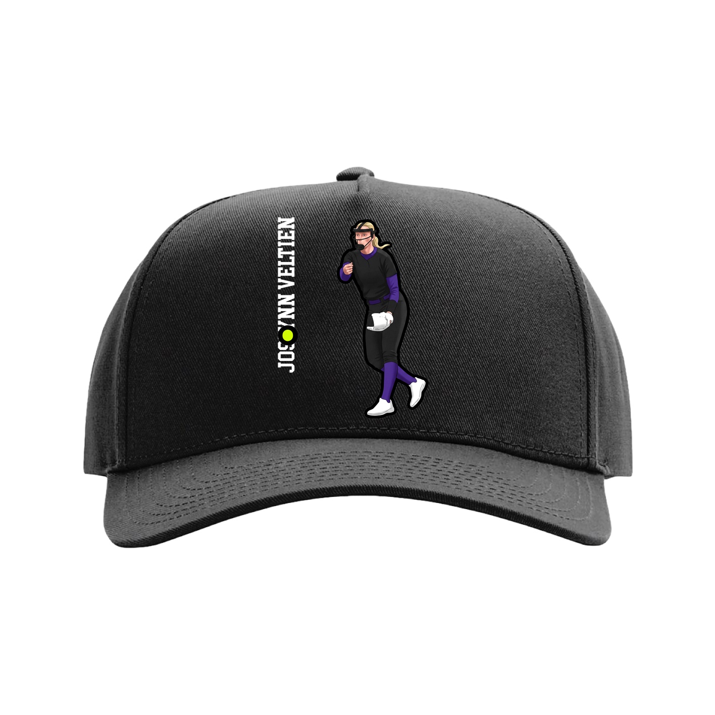 Full Fabric Five-Panel Champ Cap — Name Vertical in Black