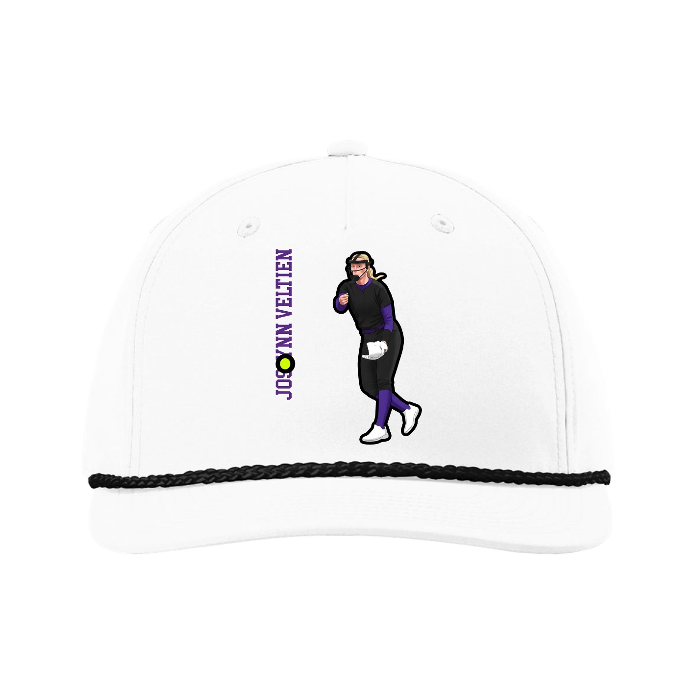 Five-Panel Classic Rope Cap — Name Vertical in White