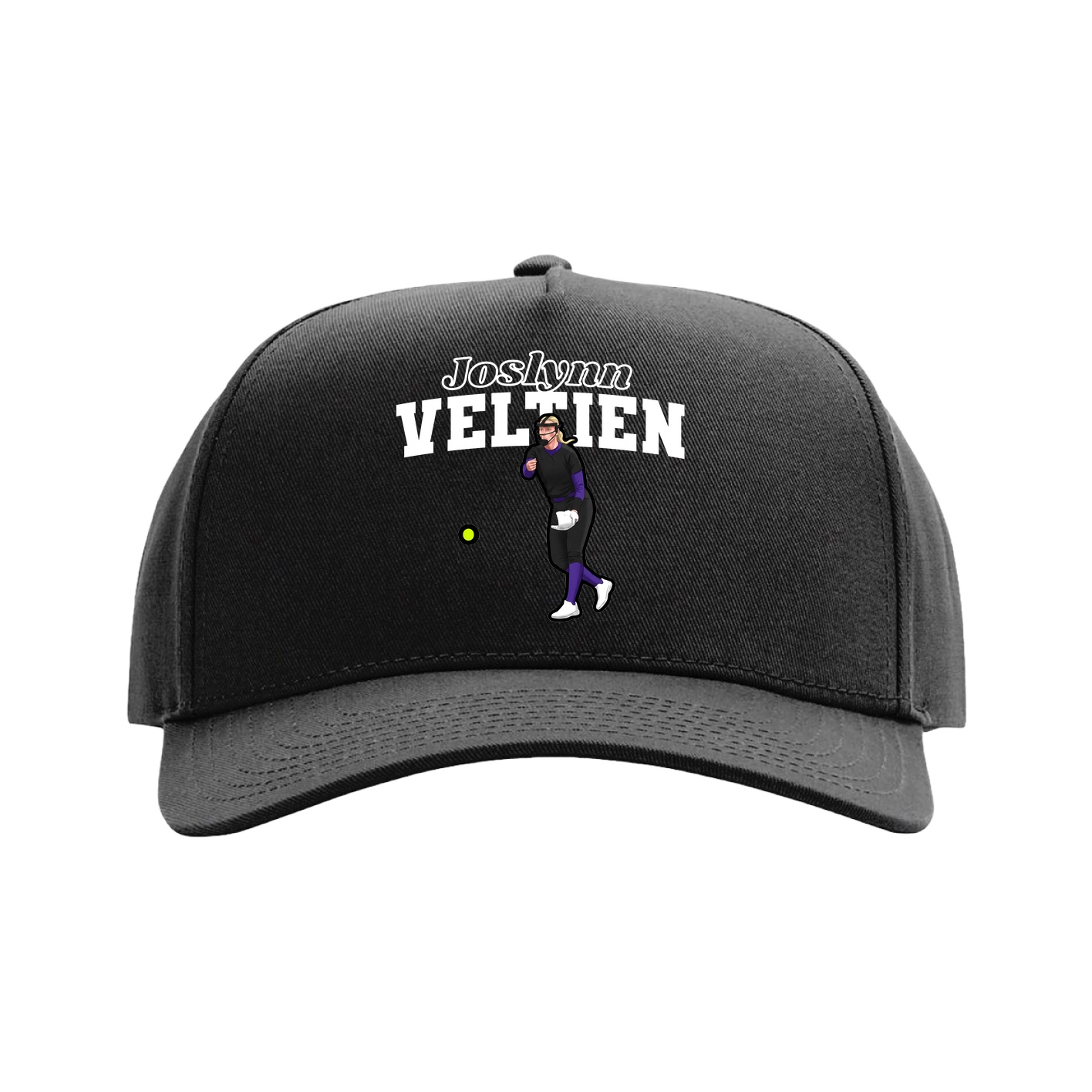 Full Fabric Five-Panel Champ Cap — Name Arch in Black