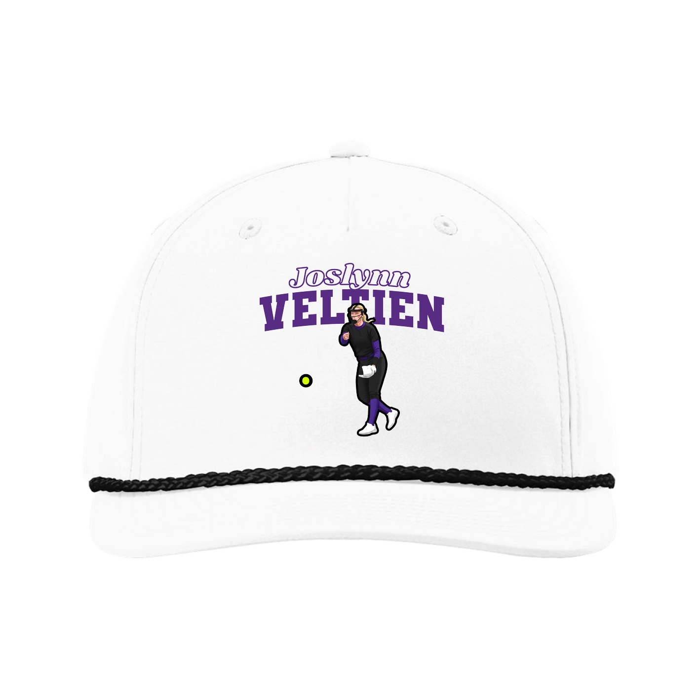 Five-Panel Classic Rope Cap — Name Arch in White
