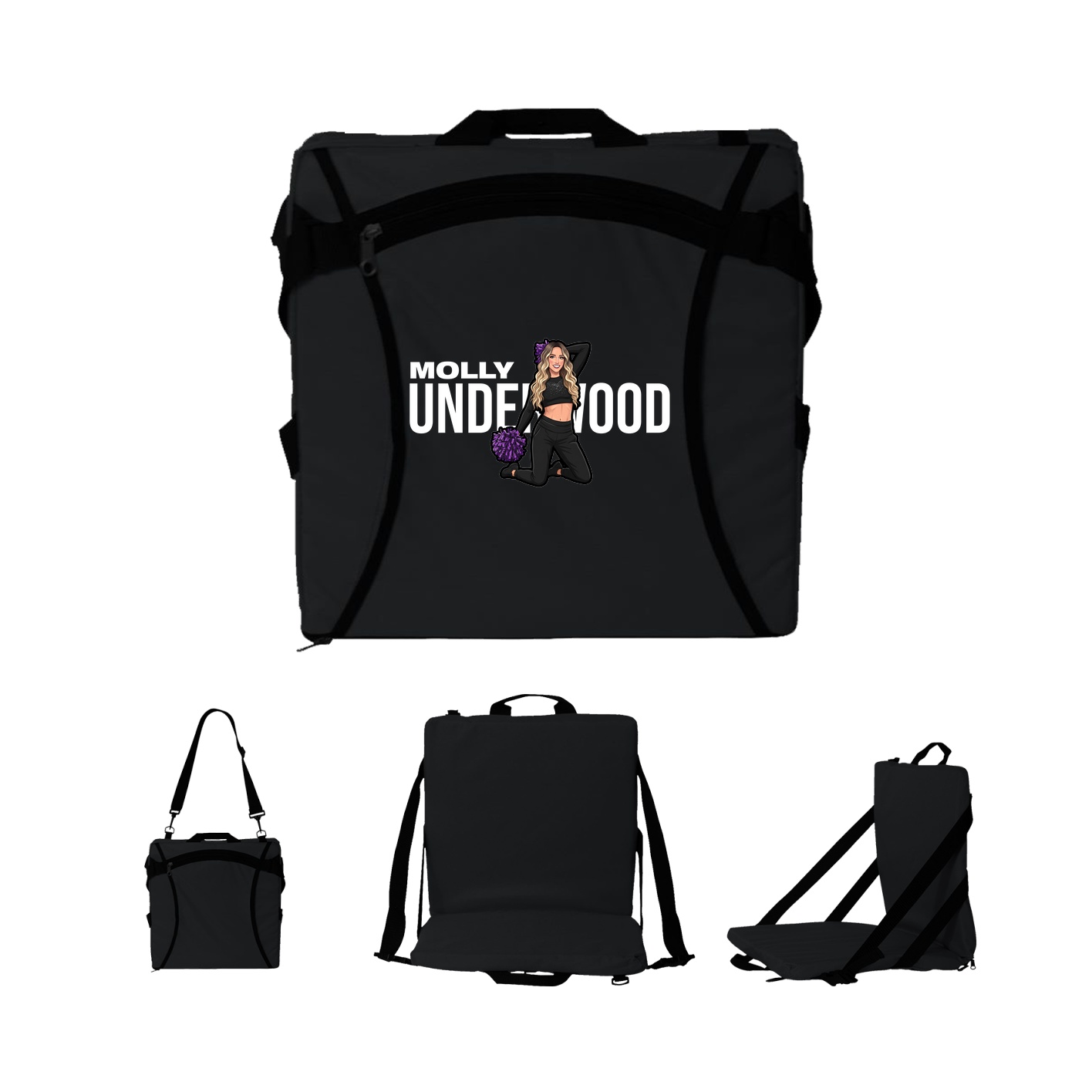 Folding Stadium Seat — Player Name in Black