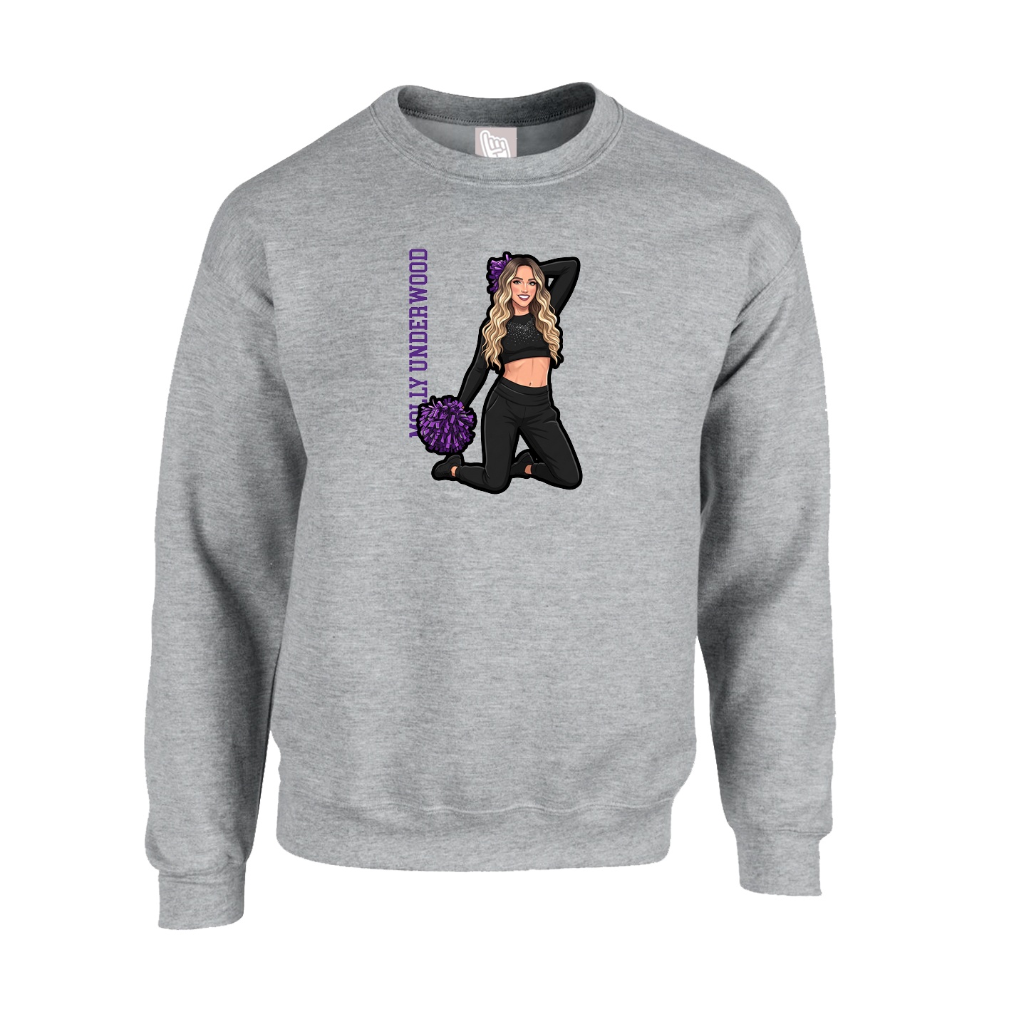 Fleece Crew — Name Vertical in Grey