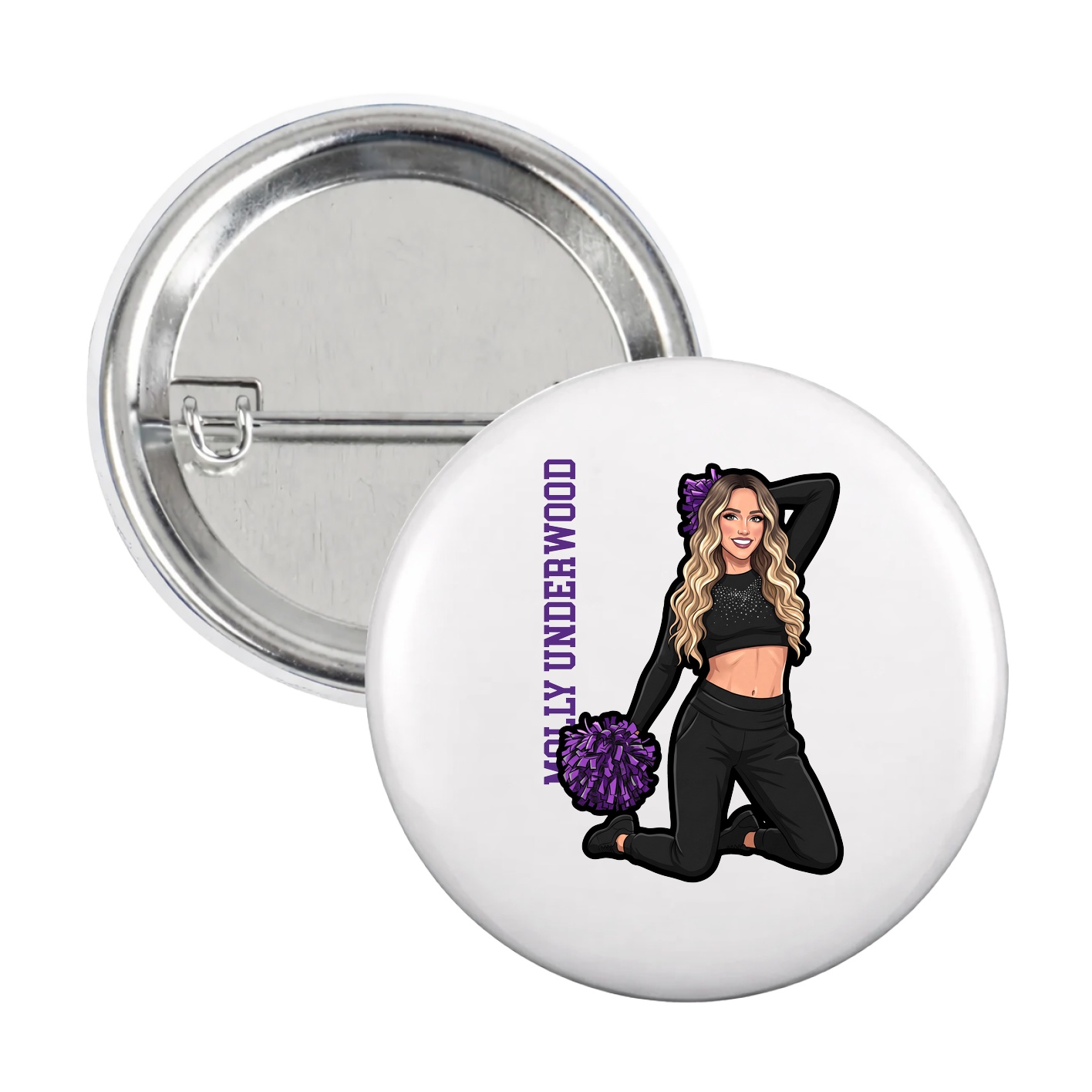 Game Day Button — Name Vertical in White