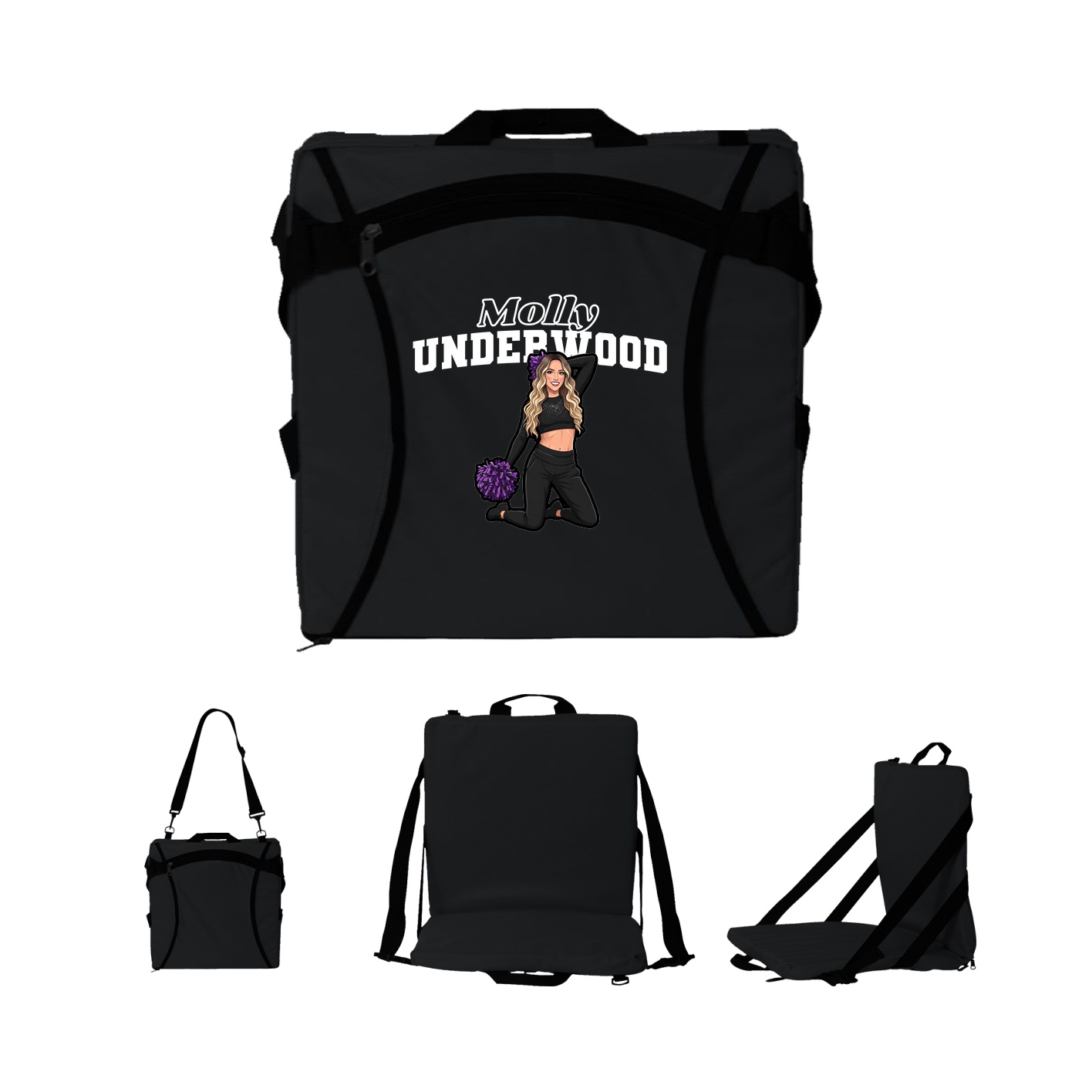 Folding Stadium Seat — Name Arch in Black