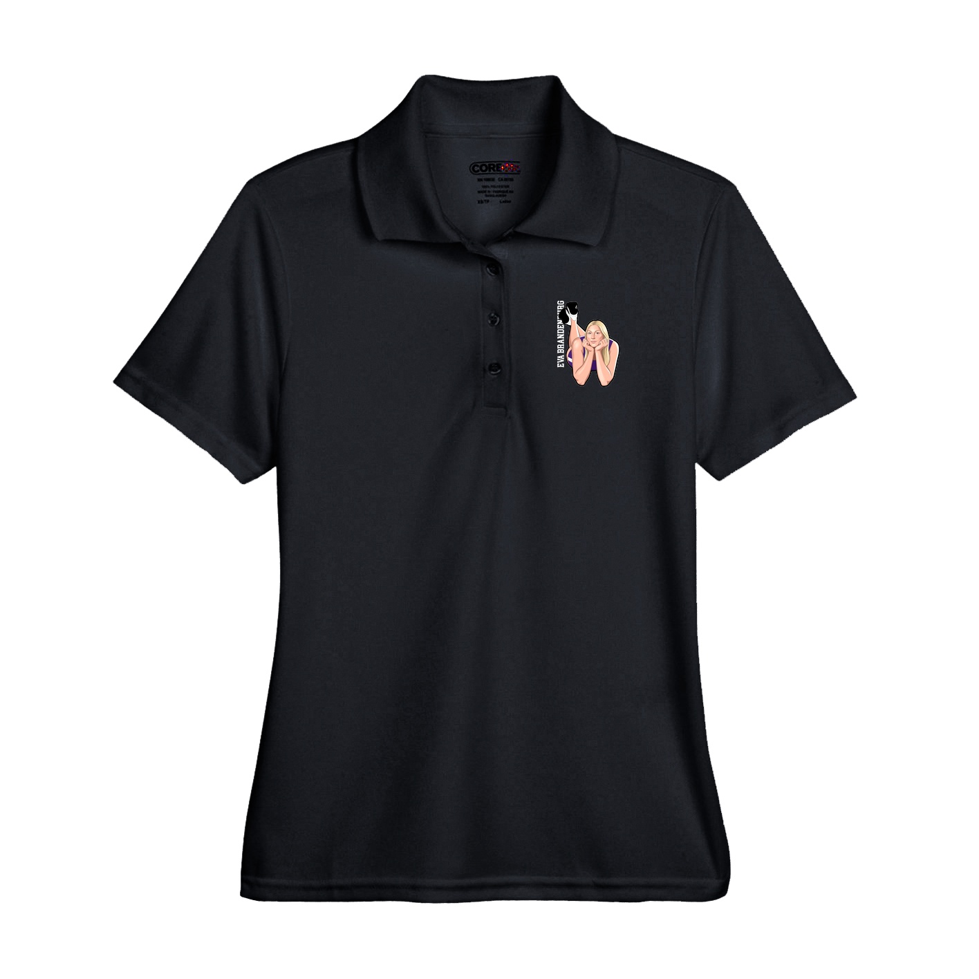 Performance Polo — Name Vertical in Black