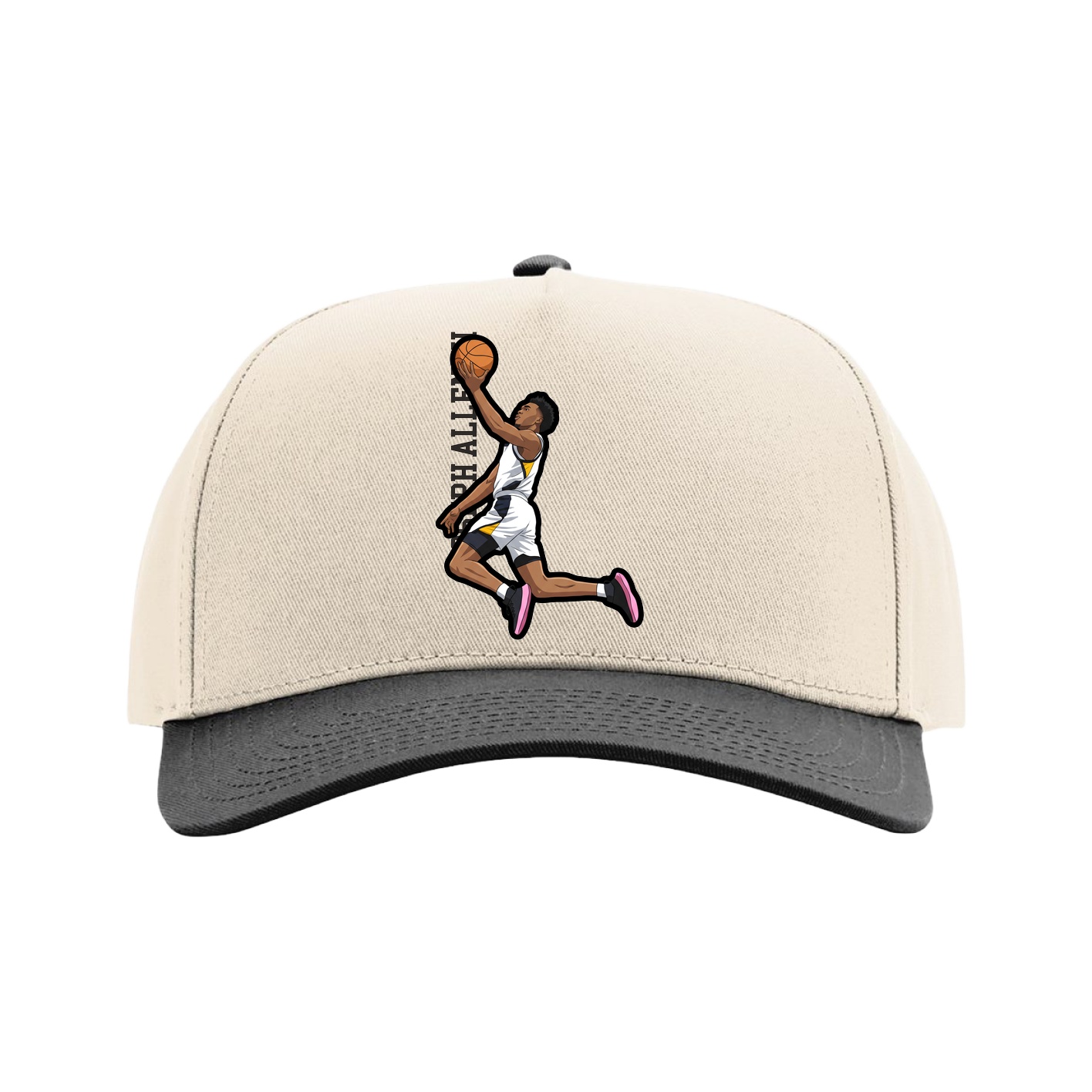 Full Fabric Five-Panel Champ Cap — Name Vertical in Cream/Black