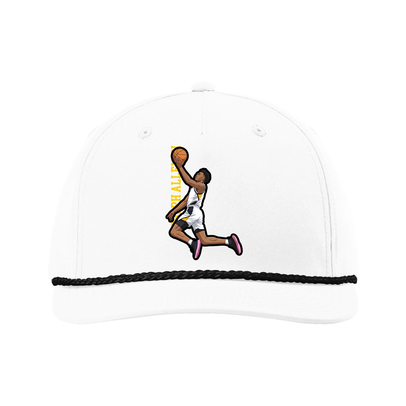 Five-Panel Classic Rope Cap — Name Vertical in White