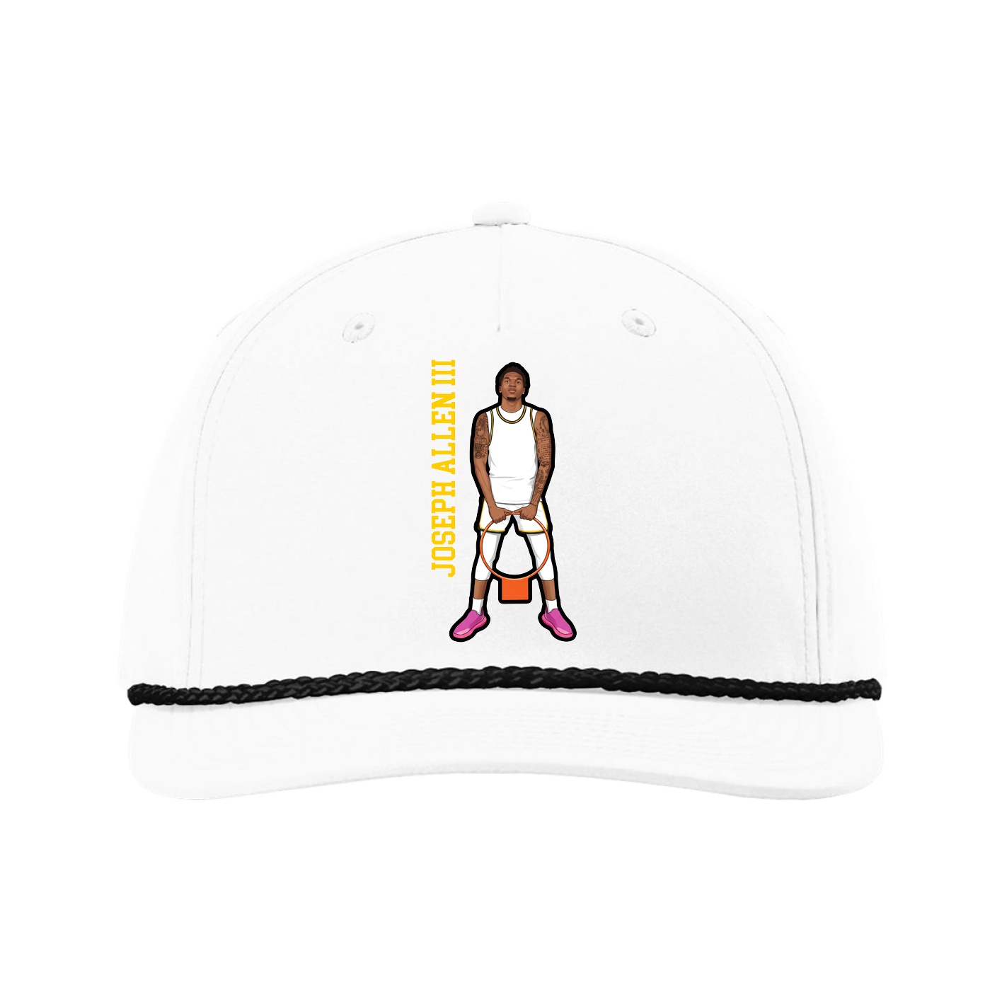 Five-Panel Classic Rope Cap — Name Vertical in White