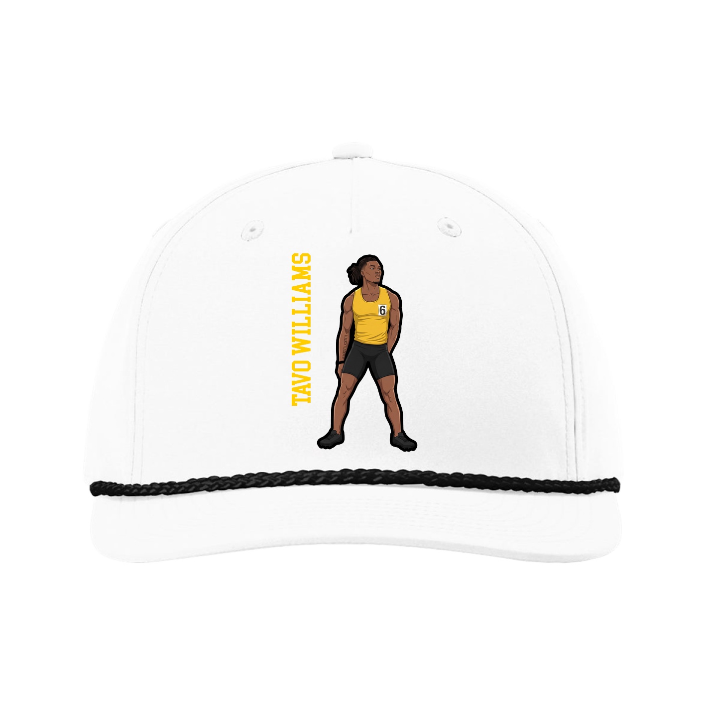 Five-Panel Classic Rope Cap — Name Vertical in White