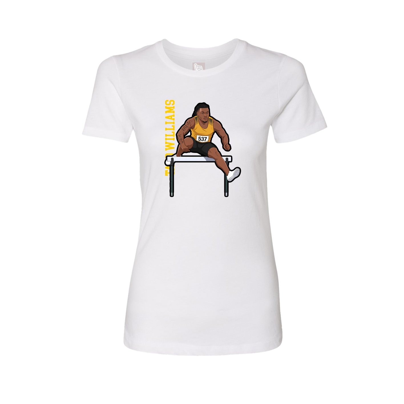 Fitted Women's Tee — Name Vertical in White