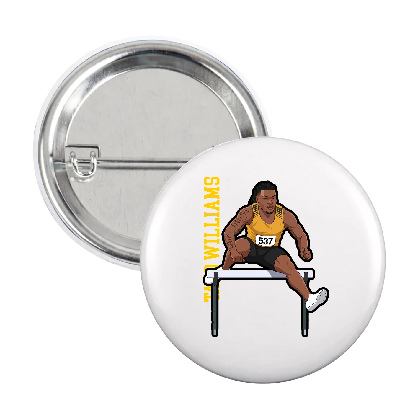 Game Day Button — Name Vertical in White