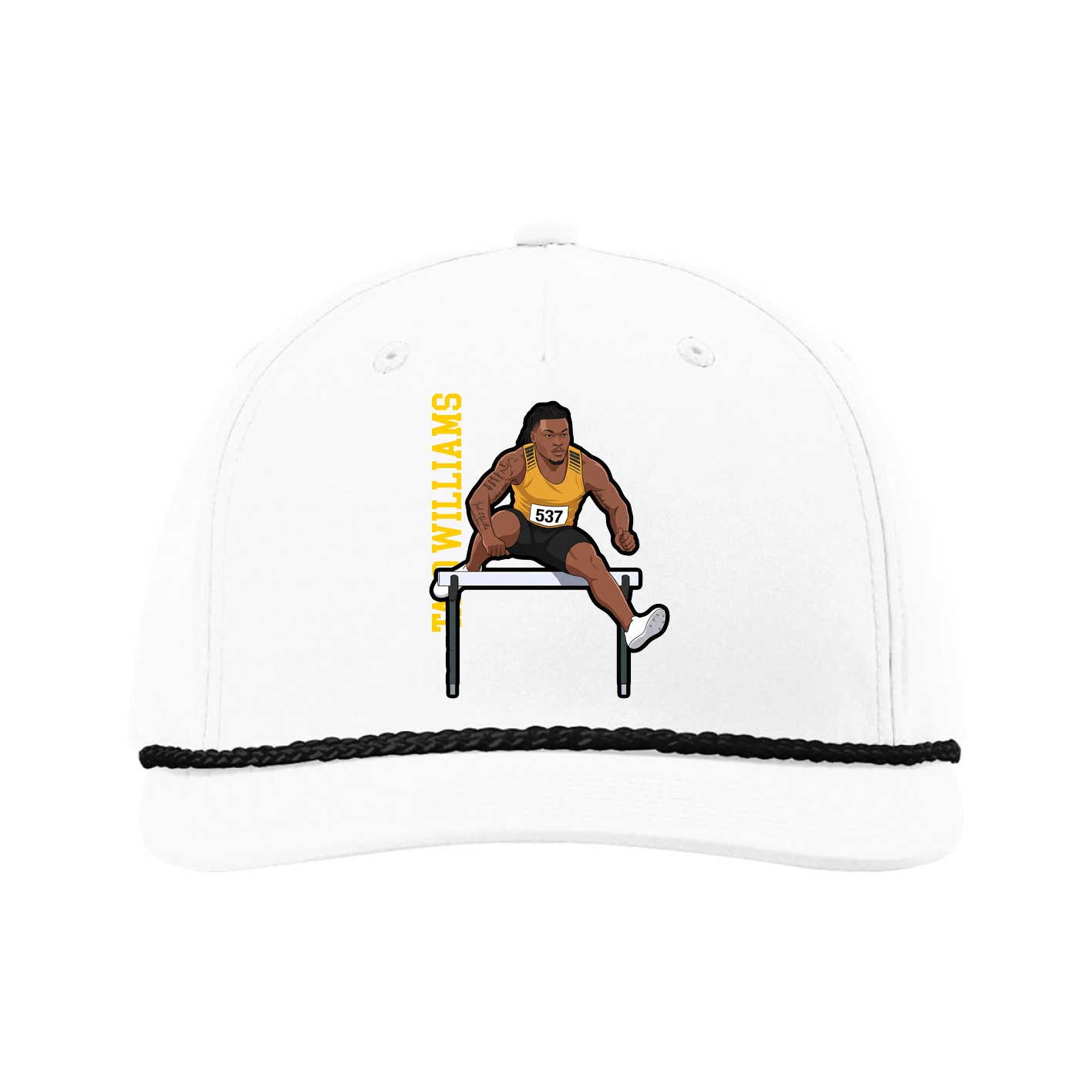Five-Panel Classic Rope Cap — Name Vertical in White
