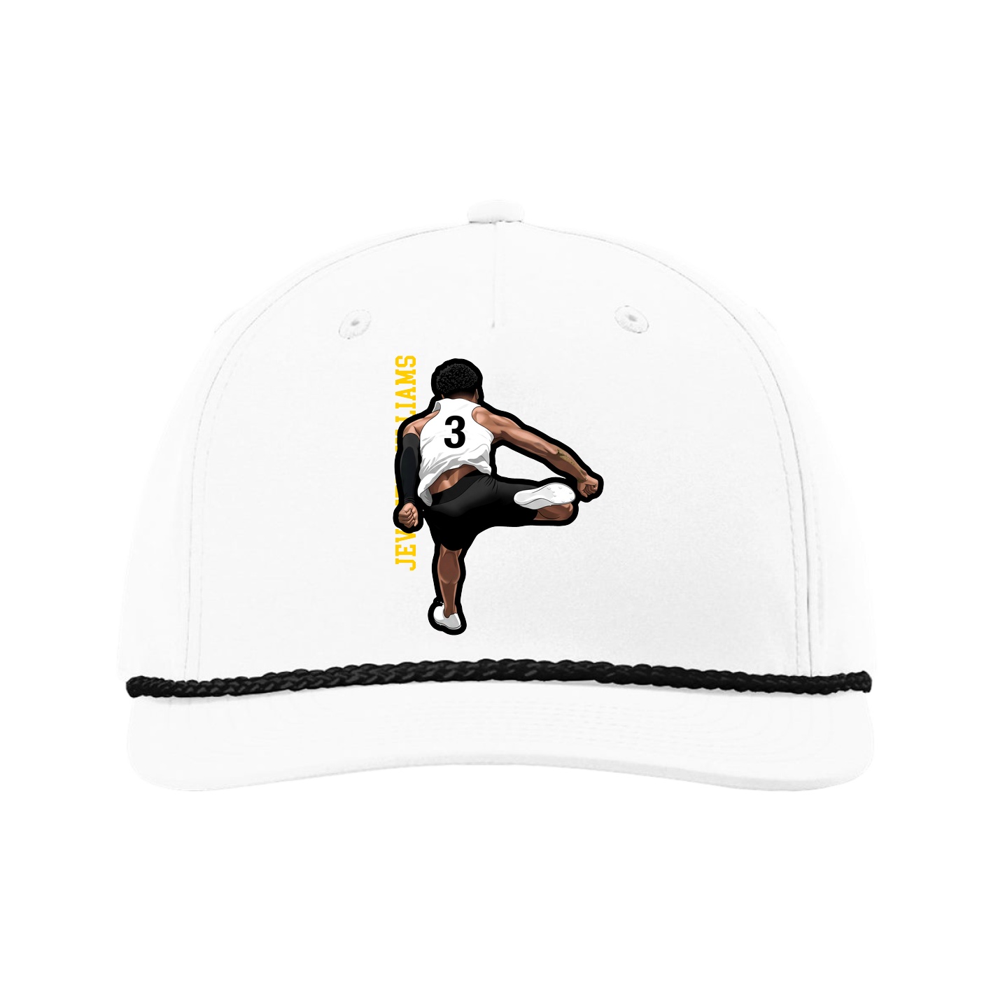 Five-Panel Classic Rope Cap — Name Vertical in White