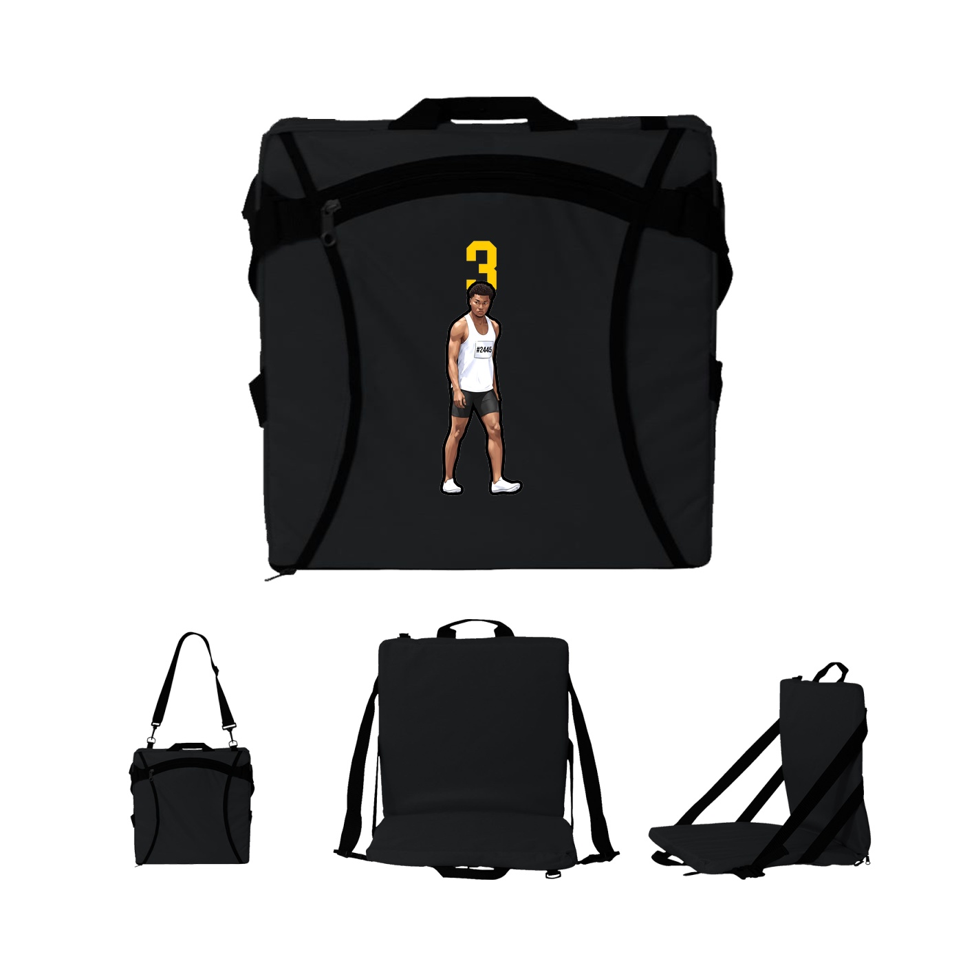 Folding Stadium Seat — Number Top in Black