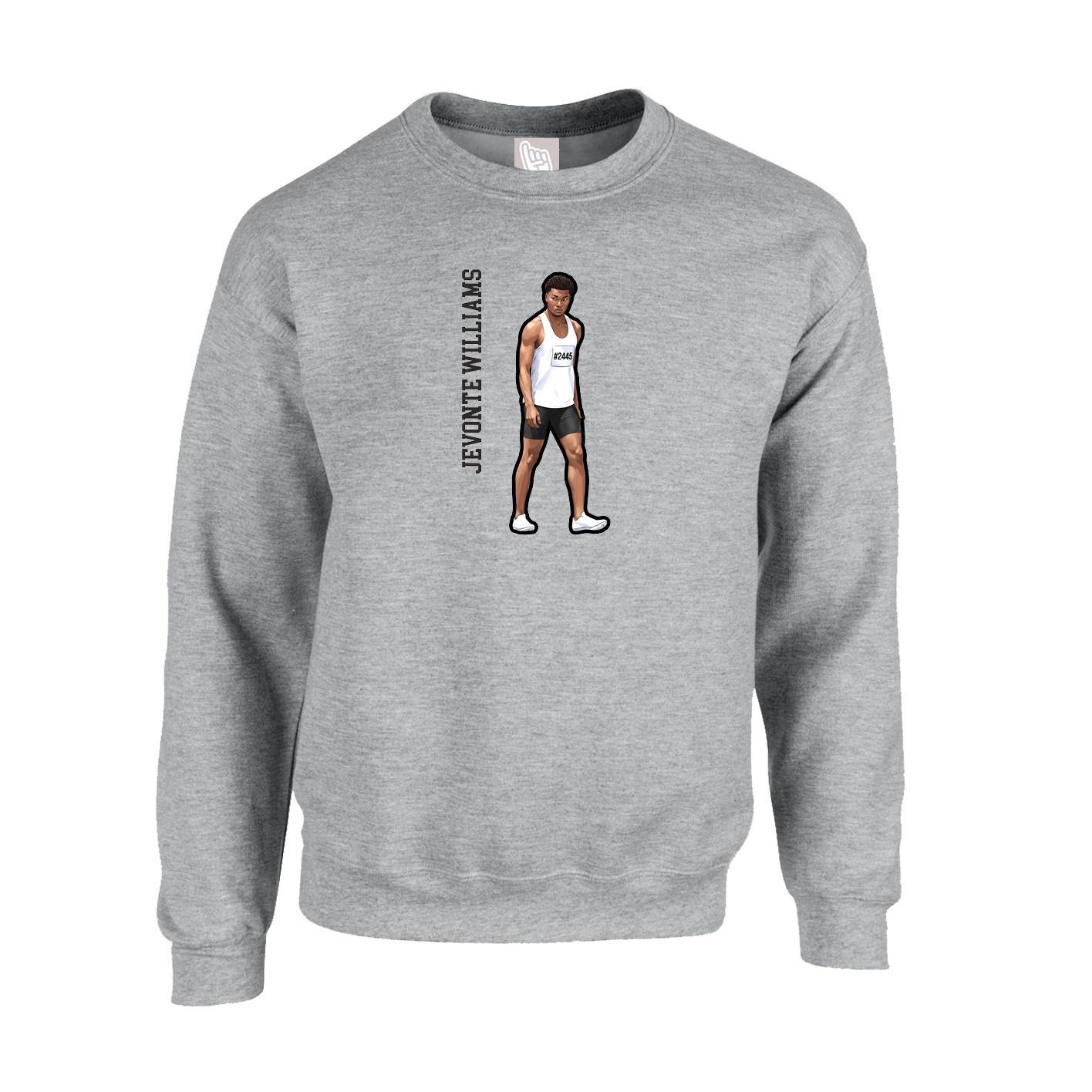 Fleece Crew — Name Vertical in Grey