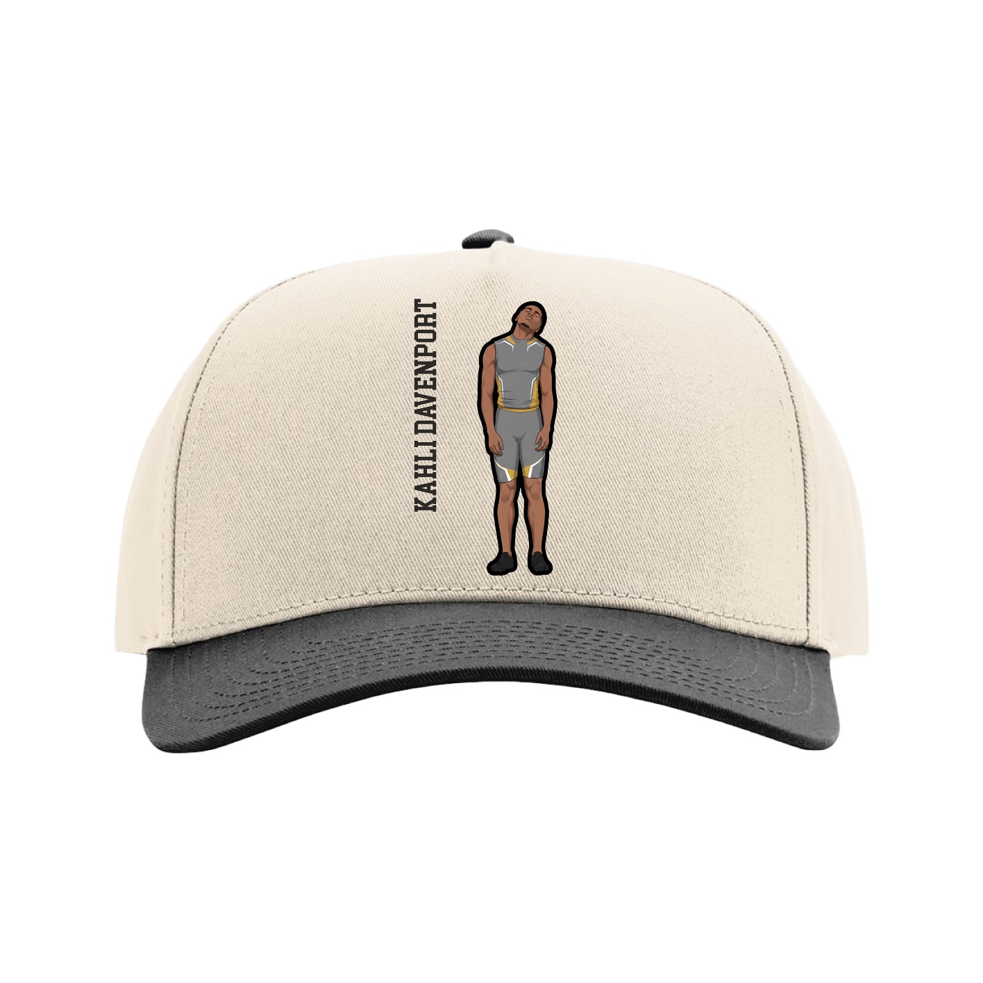 Full Fabric Five-Panel Champ Cap — Name Vertical in Cream/Black