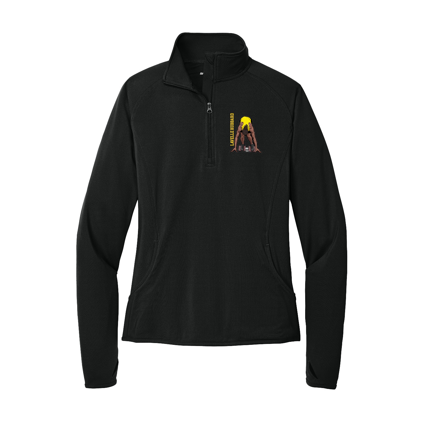 Women's Q-Zip Pullover — Name Vertical in Black