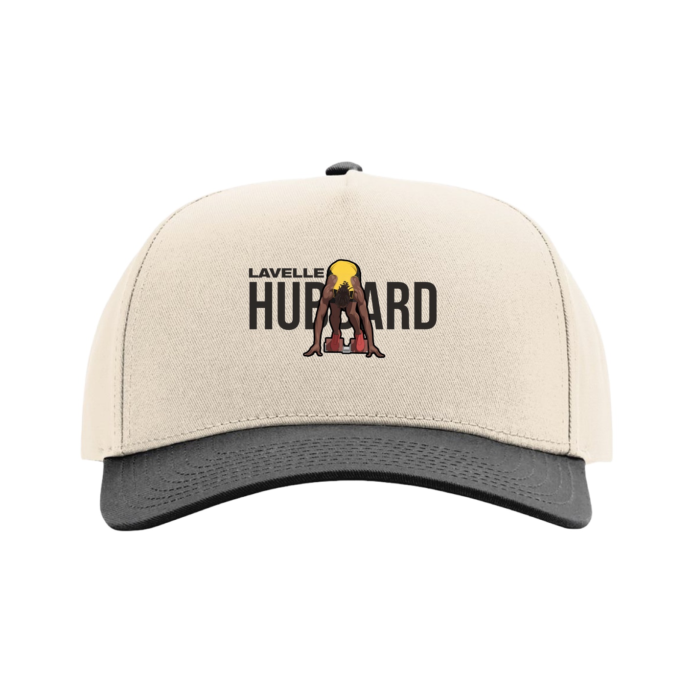 Full Fabric Five-Panel Champ Cap — Player Name in Cream/Black