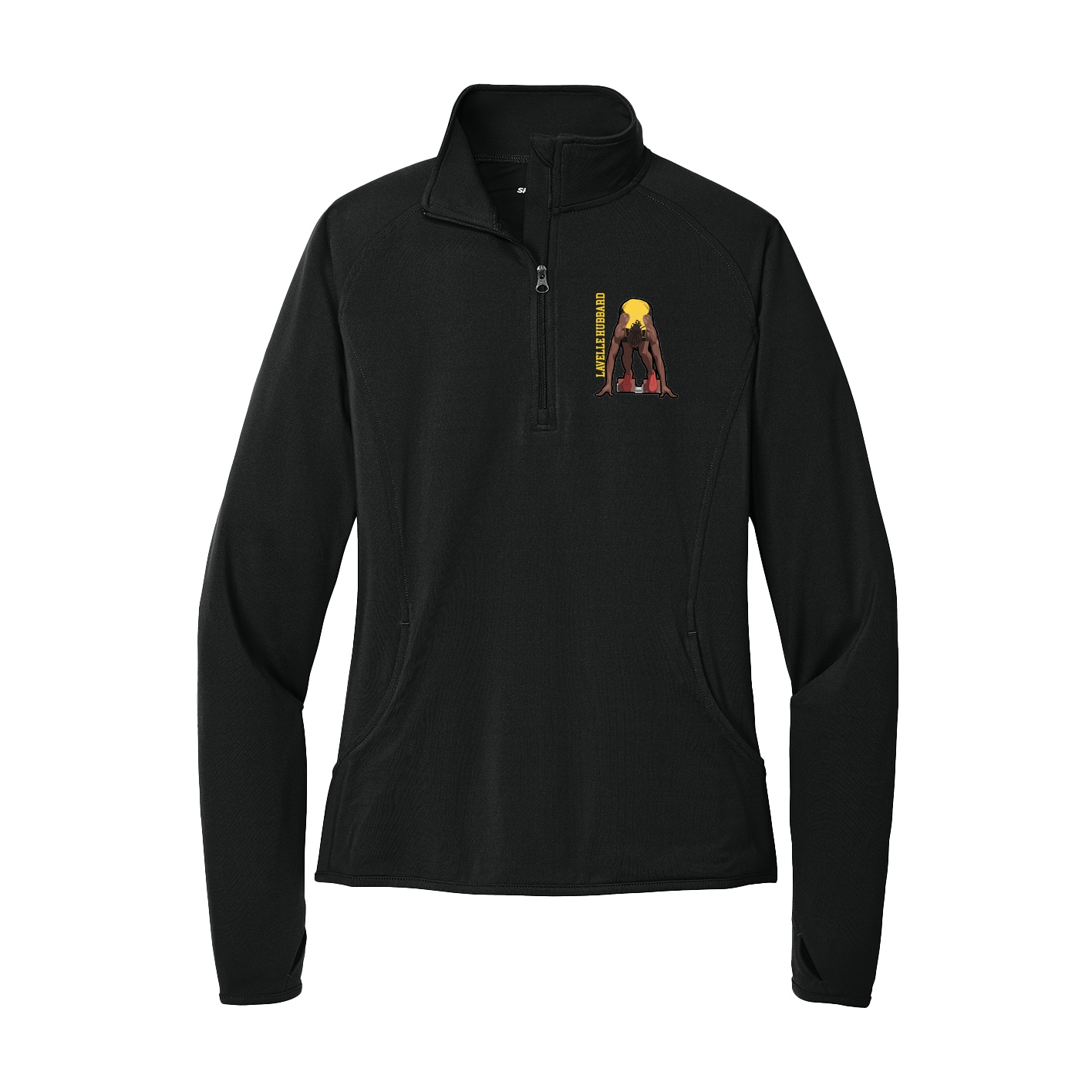 Women's Q-Zip Pullover — Name Vertical in Black