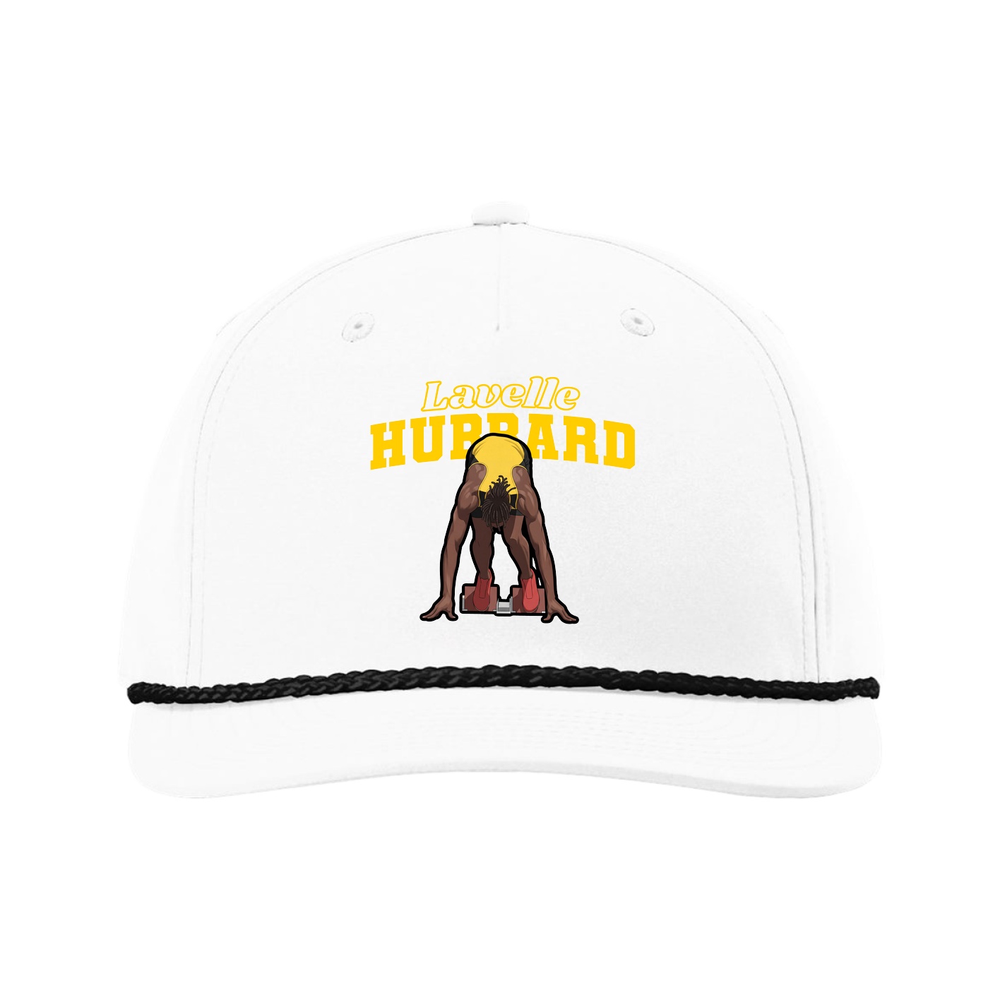 Five-Panel Classic Rope Cap — Name Arch in White