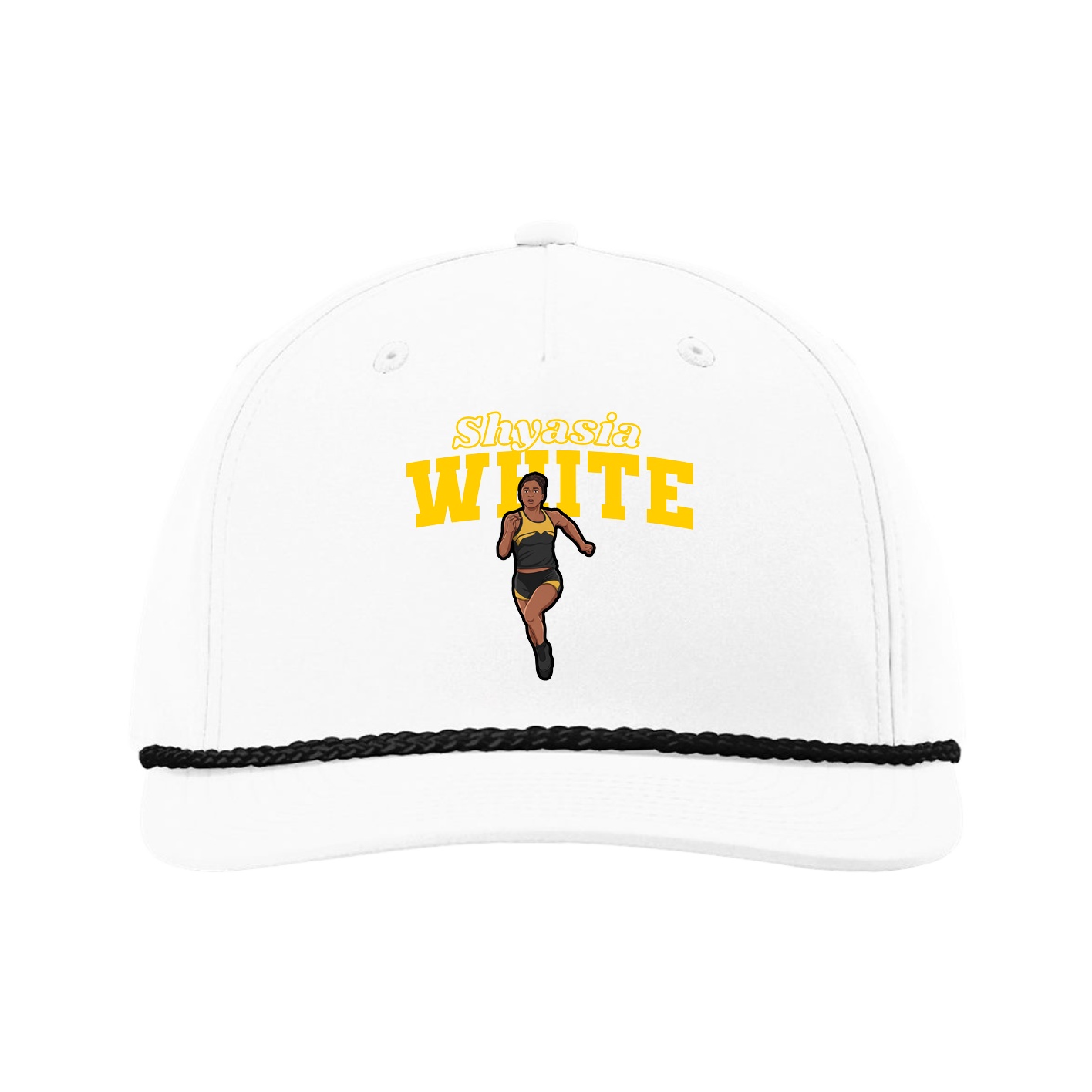 Five-Panel Classic Rope Cap — Name Arch in White