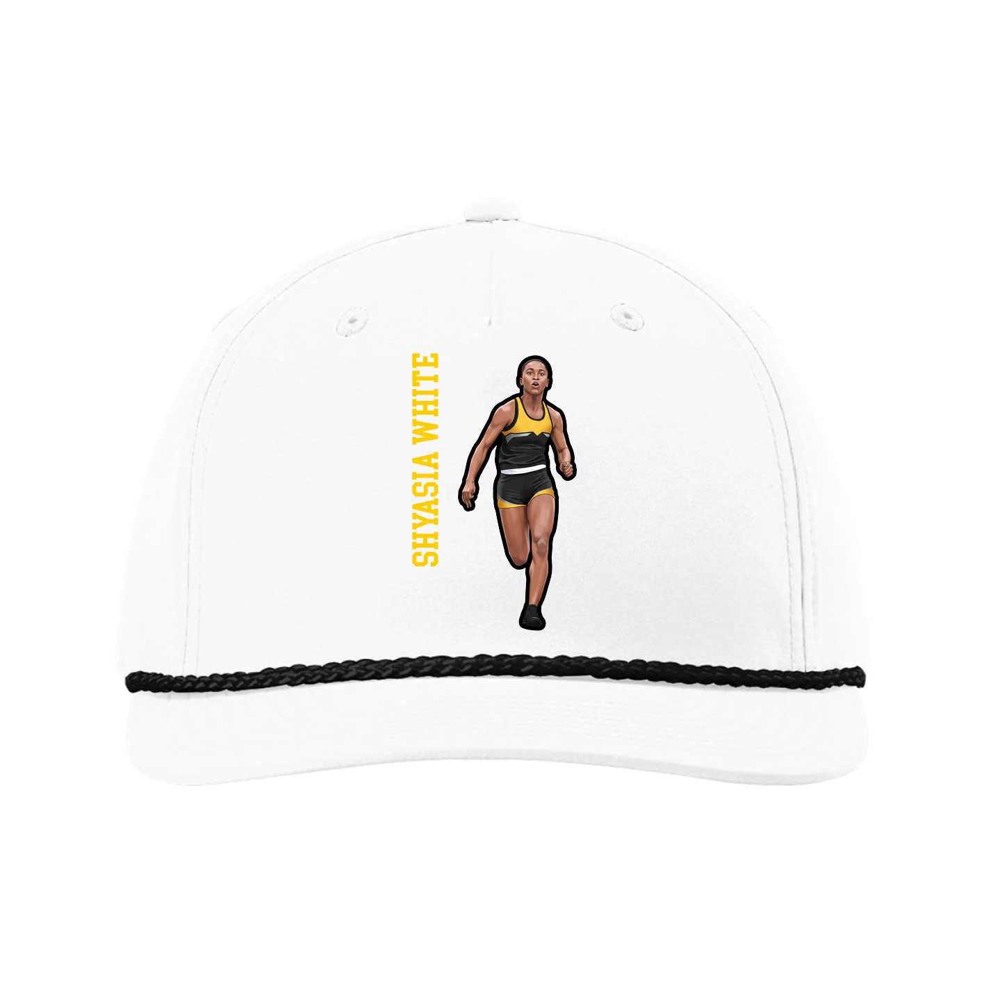 Five-Panel Classic Rope Cap — Name Vertical in White