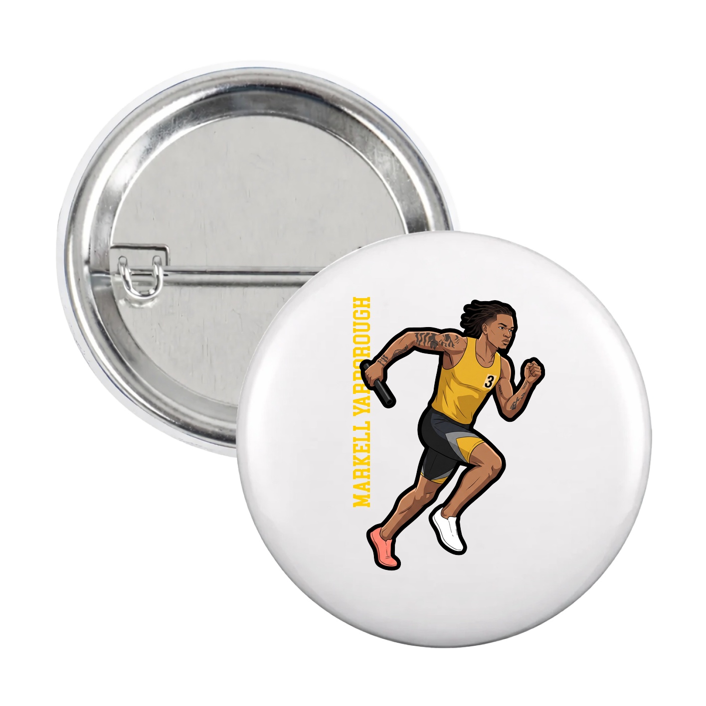 Game Day Button — Name Vertical in White