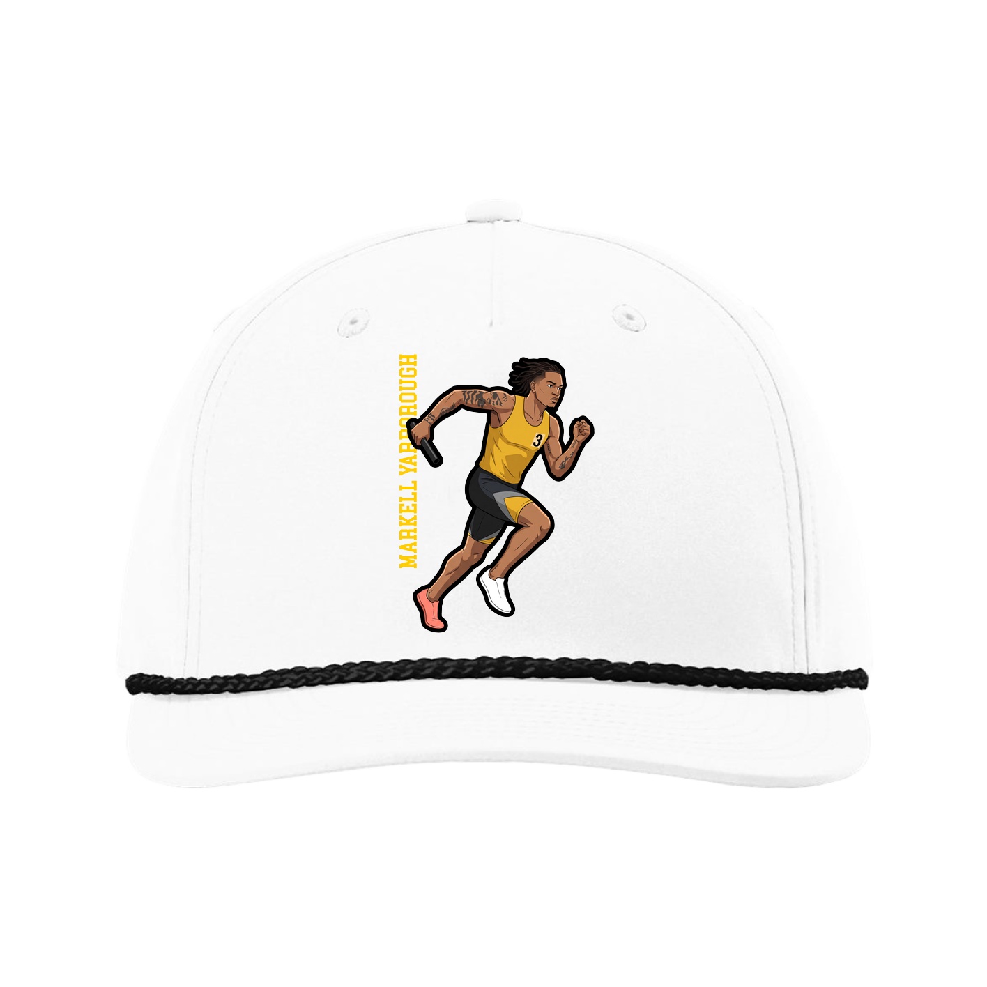Five-Panel Classic Rope Cap — Name Vertical in White