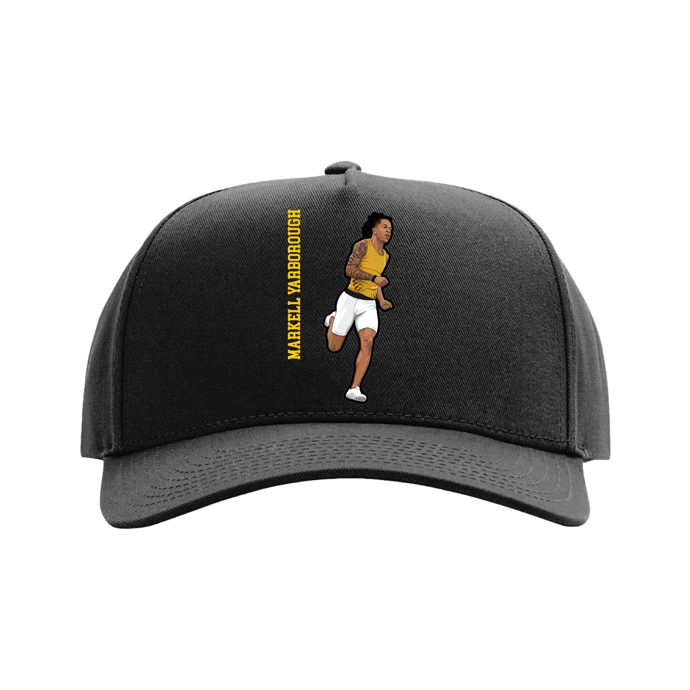 Full Fabric Five-Panel Champ Cap — Name Vertical in Black