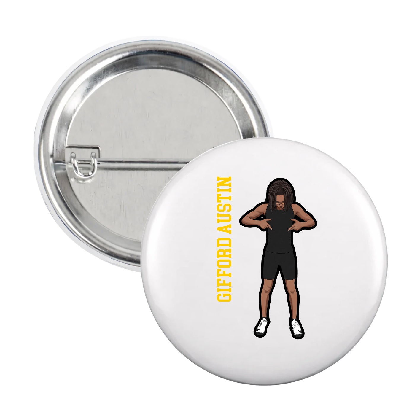 Game Day Button — Name Vertical in White