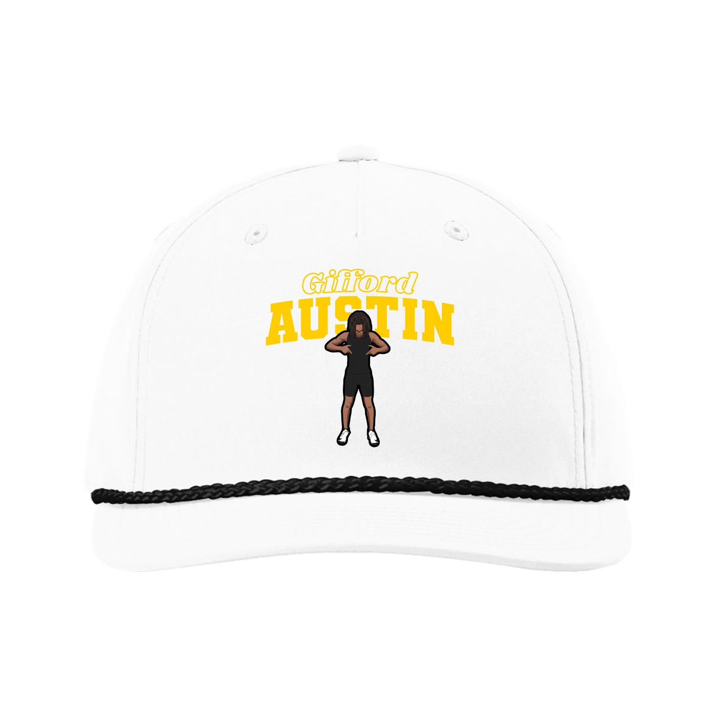 Five-Panel Classic Rope Cap — Name Arch in White