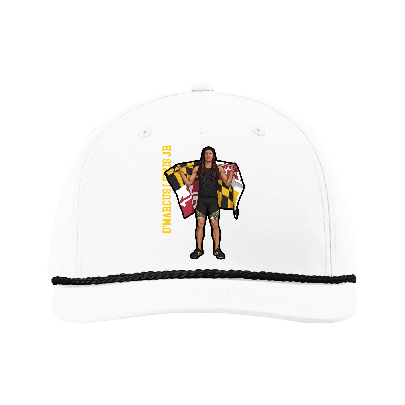 Five-Panel Classic Rope Cap — Name Vertical in White