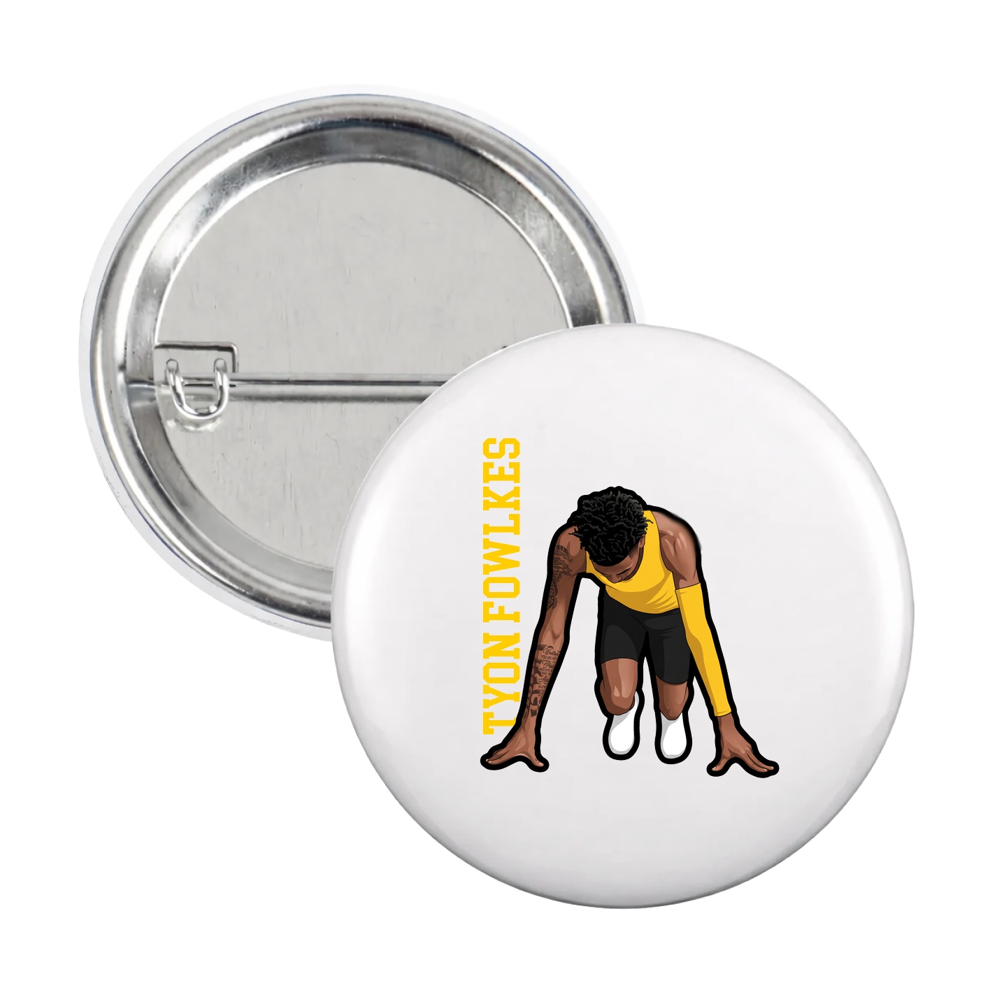 Game Day Button — Name Vertical in White